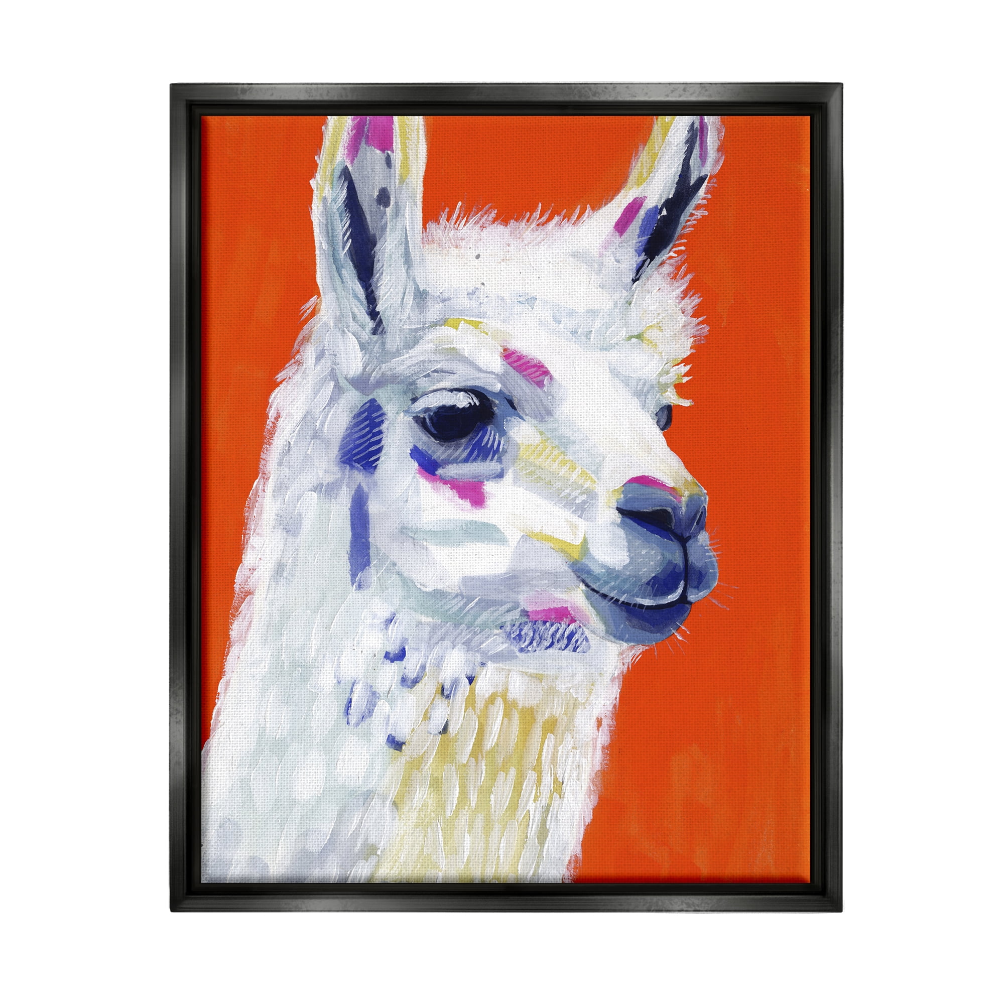 Stupell Industries Modern Llama Red Background Animals & Insects Painting Black Floater Framed Art Print Wall Art