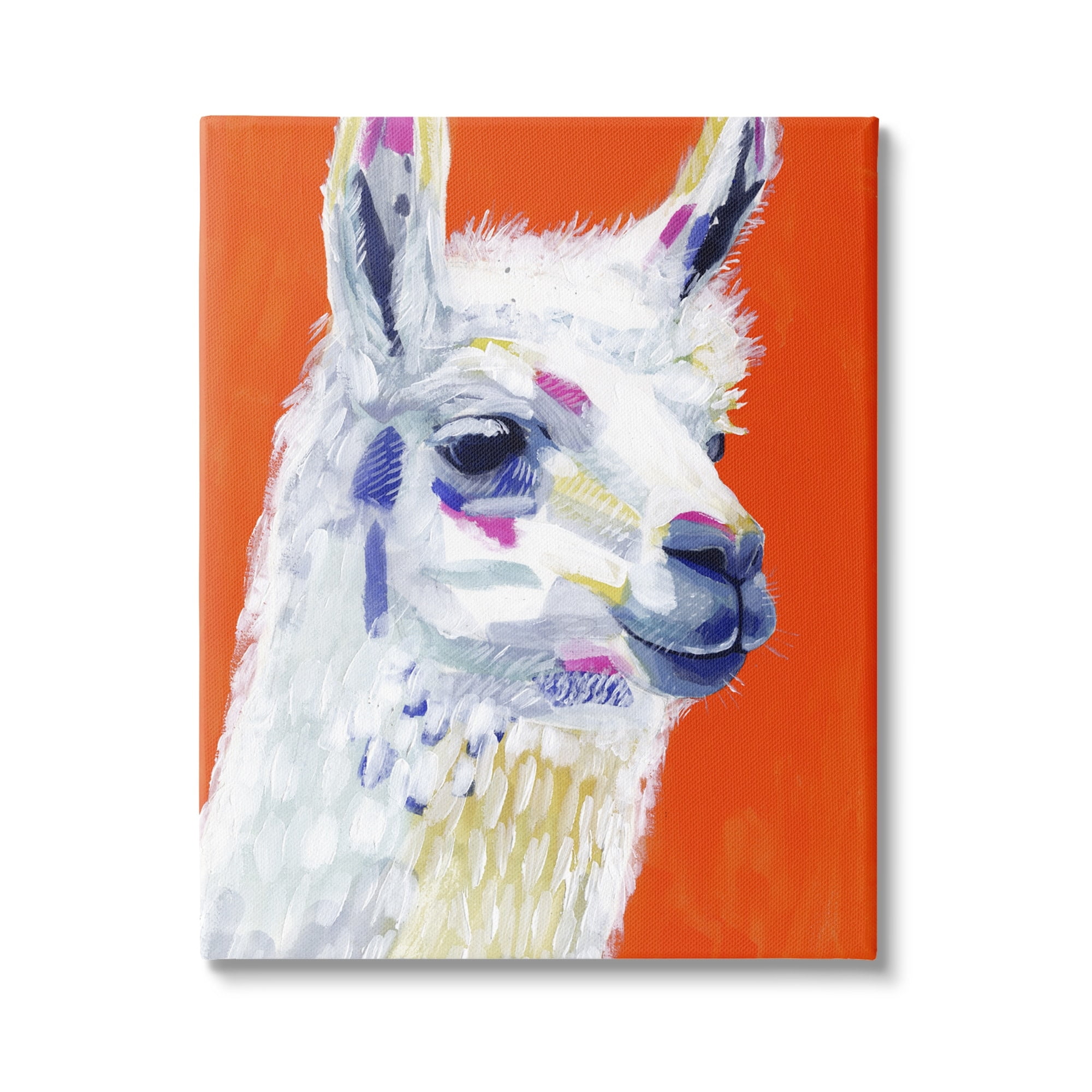Stupell Industries Modern Llama Red Background Animals & Insects Painting Gallery Wrapped Canvas Print Wall Art