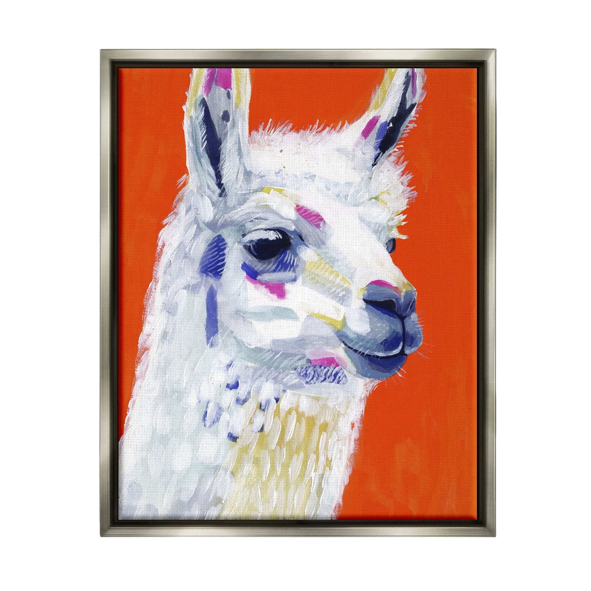 Stupell Industries Modern Llama Red Background Animals & Insects Painting Gray Floater Framed Art Print Wall Art