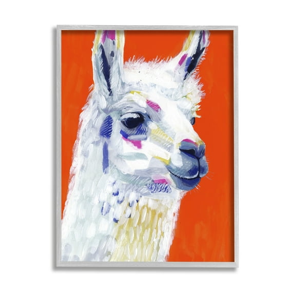 Stupell Industries Modern Llama Red Background Animals & Insects Painting Gray Framed Art Print Wall Art