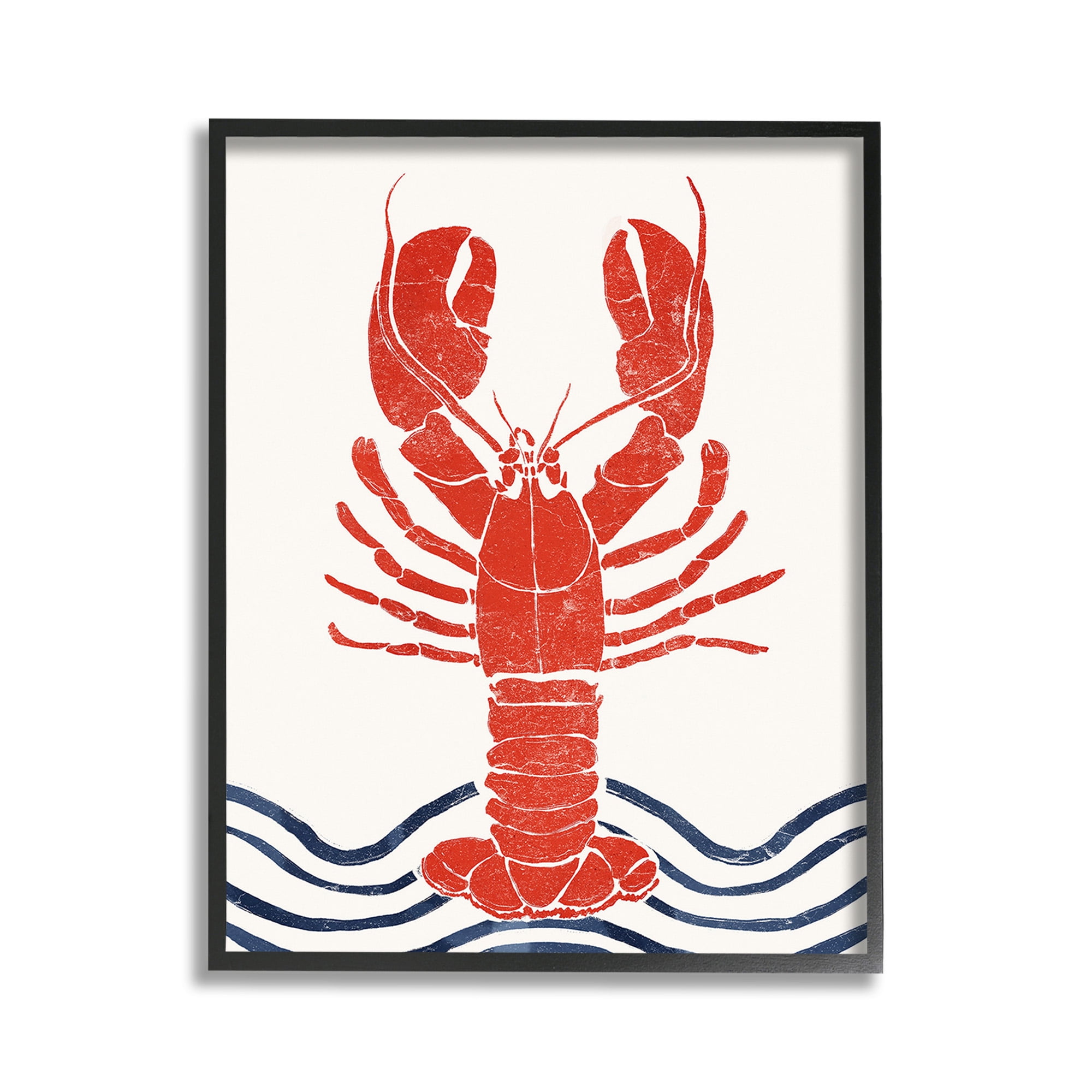 Stupell Industries Modern Lobster with Waves Animals & Insects Painting Black Framed Art Print Wall Art, 11 x 14