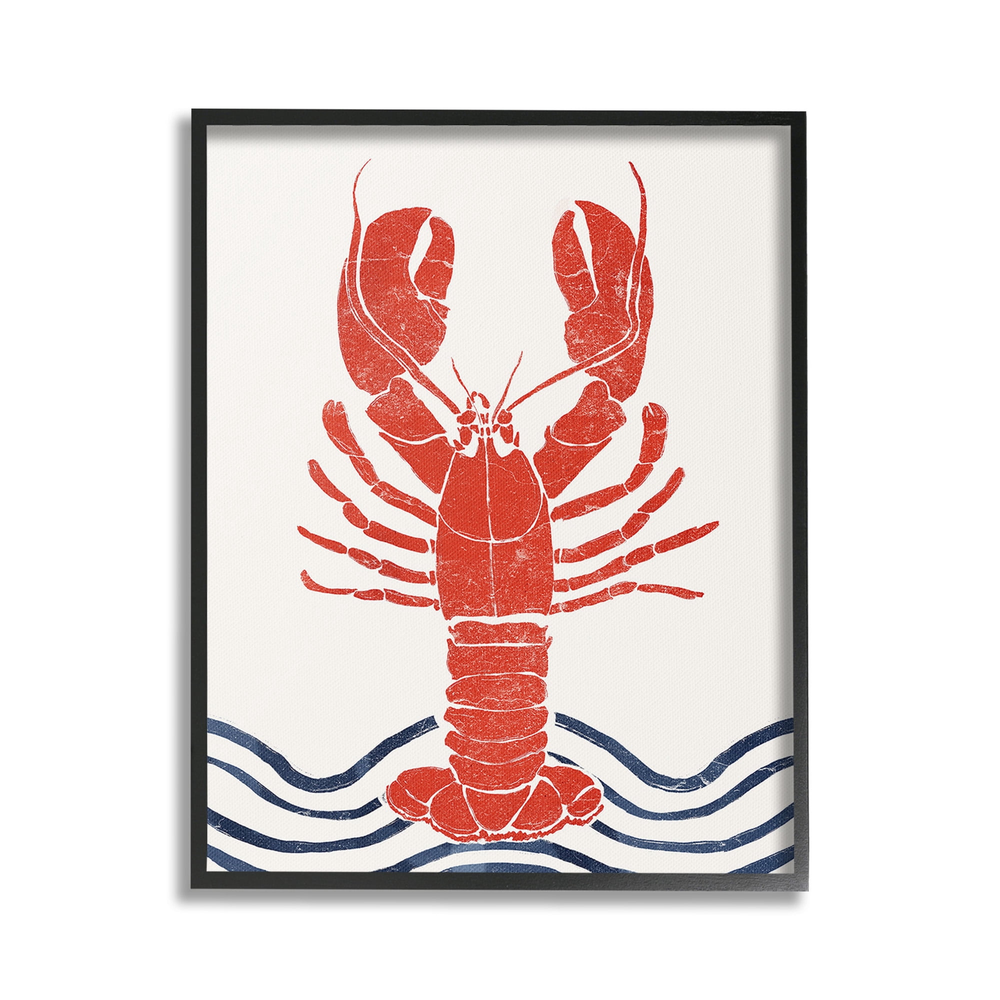 Stupell Industries Modern Lobster with Waves Animals & Insects Painting Black Framed Art Print Wall Art, 24 x 30