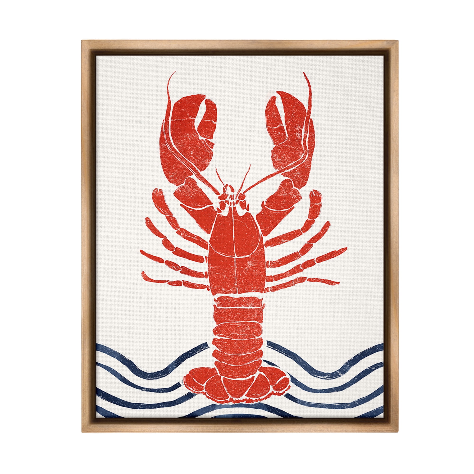 Stupell Industries Modern Lobster with Waves Animals & Insects Painting Brown Floater Framed Canvas Art Print Wall Art, 17 x 21