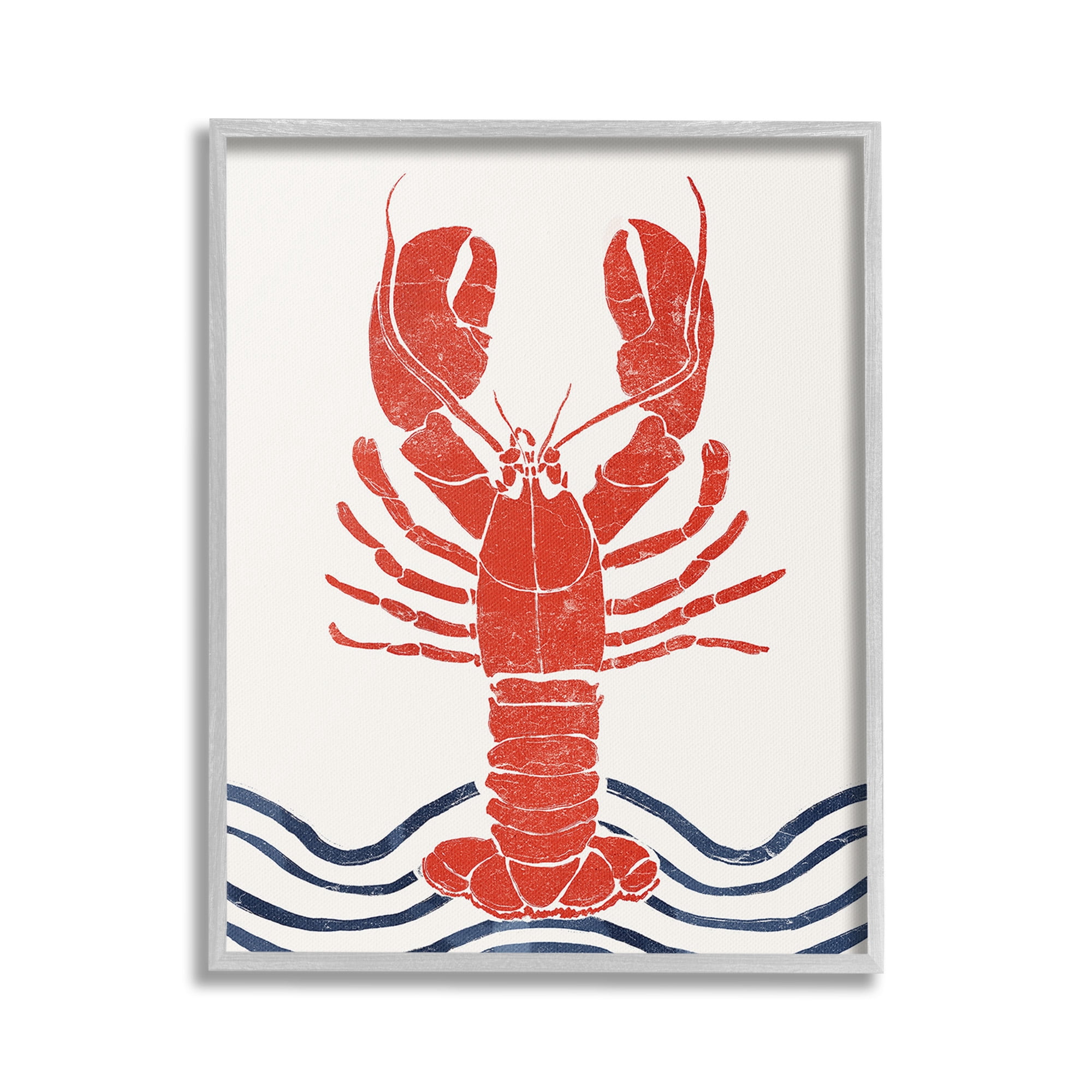 Stupell Industries Modern Lobster with Waves Animals & Insects Painting Gray Framed Art Print Wall Art, 24 x 30