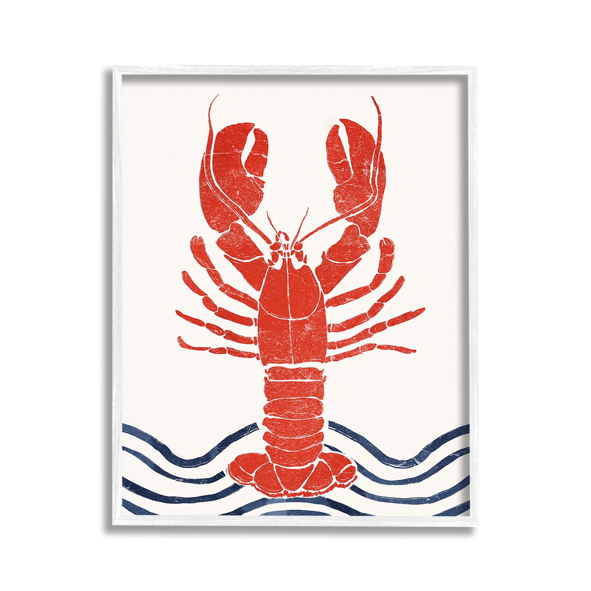 Stupell Industries Modern Lobster with Waves Animals & Insects Painting White Framed Art Print Wall Art, 11 x 14