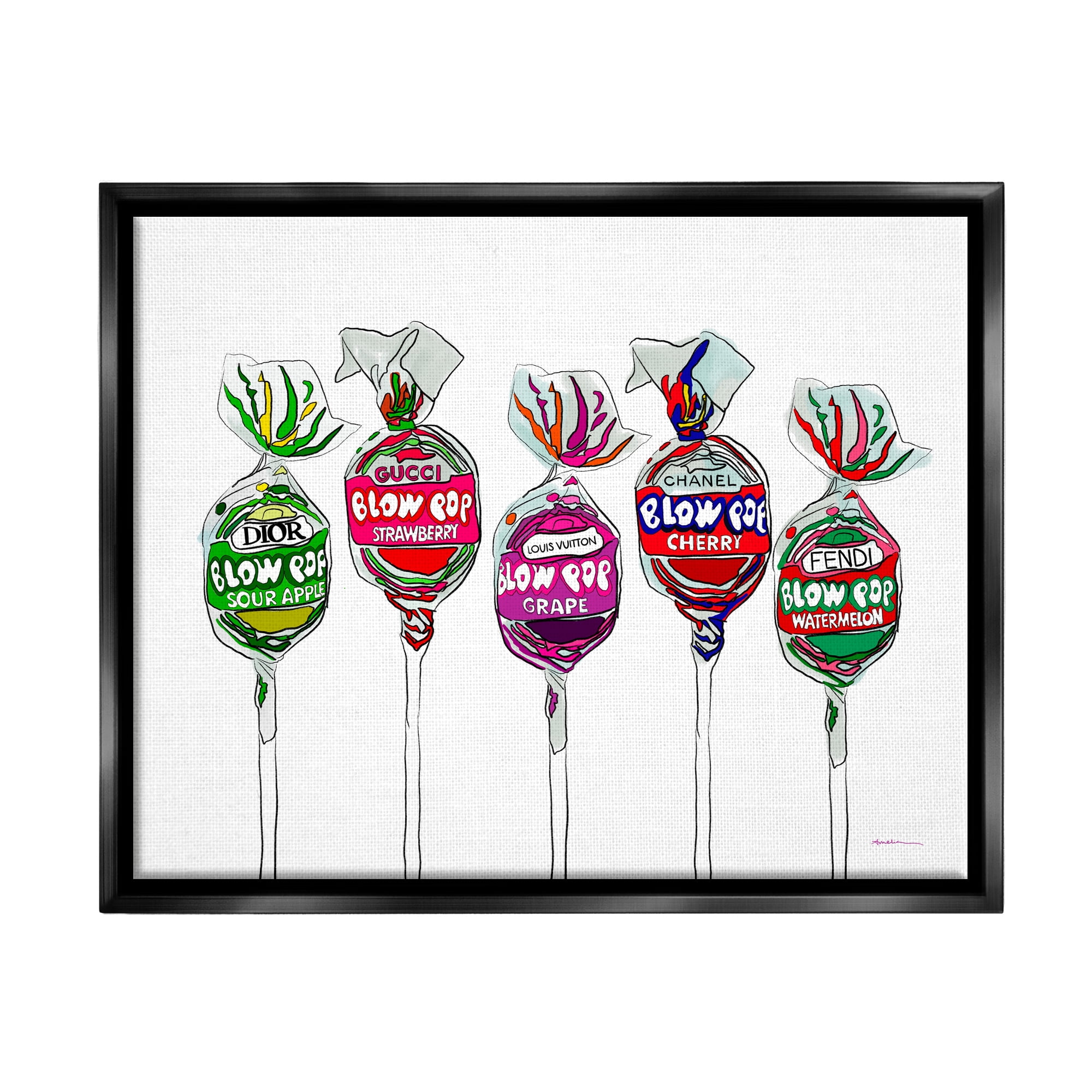 Stupell Industries Modern Lollipop Candy Food & Beverage Painting Black Floater Framed Art Print Wall Art, 21 x 17