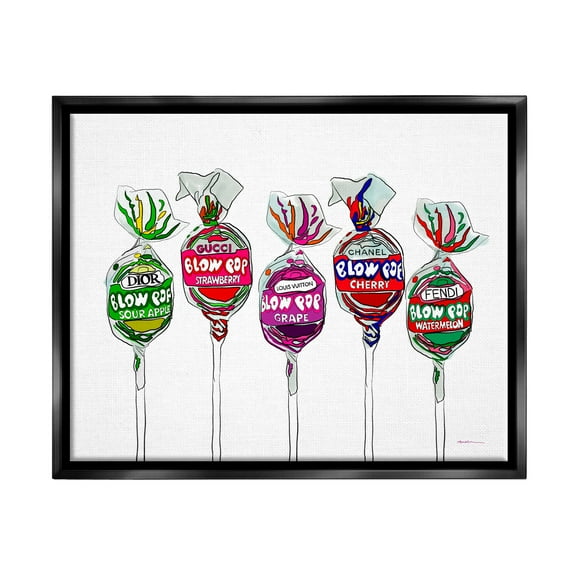 Stupell Industries Modern Lollipop Candy Food & Beverage Painting Black Floater Framed Art Print Wall Art, 31 x 25