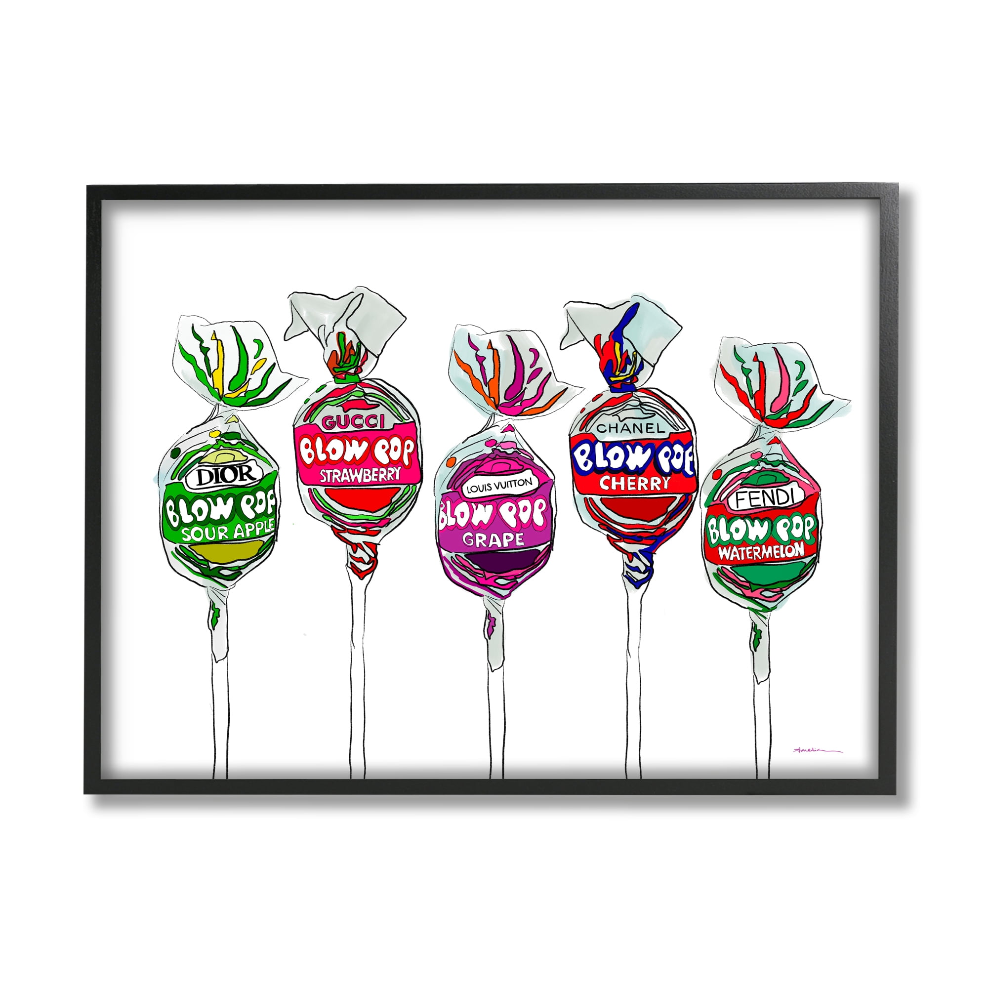 Stupell Industries Modern Lollipop Candy Food & Beverage Painting Black Framed Art Print Wall Art, 20 x 16