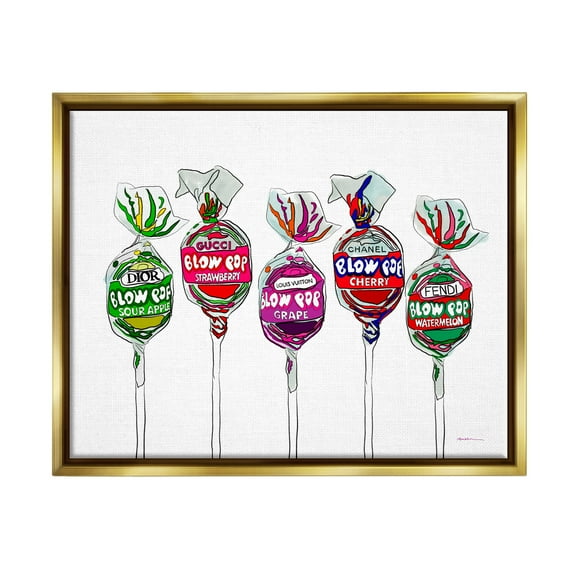 Stupell Industries Modern Lollipop Candy Food & Beverage Painting Gold Floater Framed Art Print Wall Art, 31 x 25