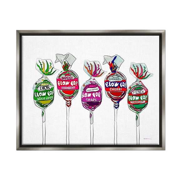 Stupell Industries Modern Lollipop Candy Food & Beverage Painting Gray Floater Framed Art Print Wall Art, 21 x 17