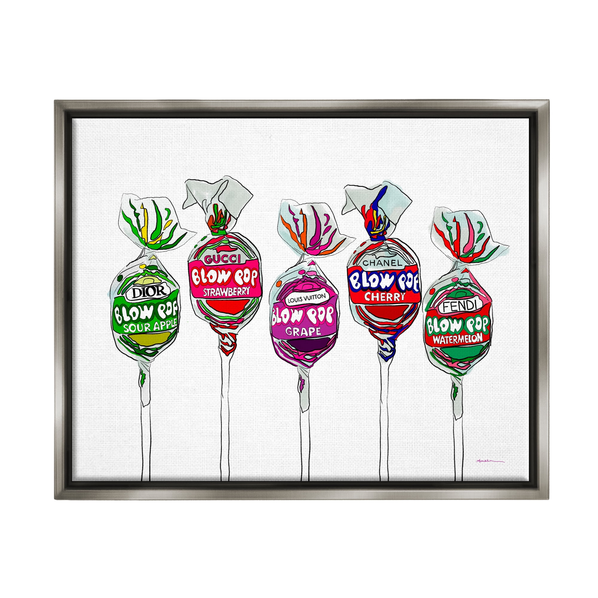 Stupell Industries Modern Lollipop Candy Food & Beverage Painting Gray Floater Framed Art Print Wall Art, 31 x 25