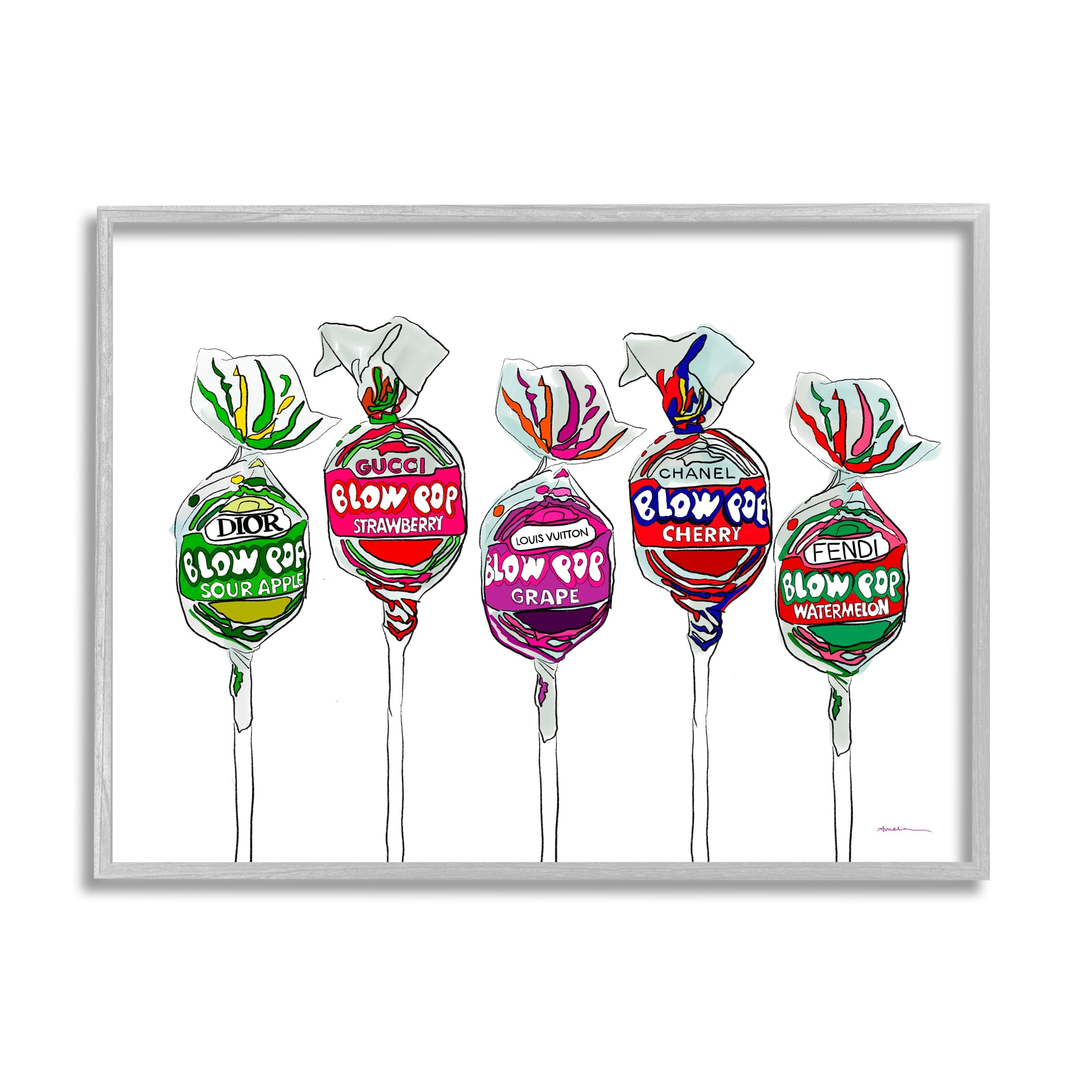 Stupell Industries Modern Lollipop Candy Food & Beverage Painting Gray Framed Art Print Wall Art, 20 x 16