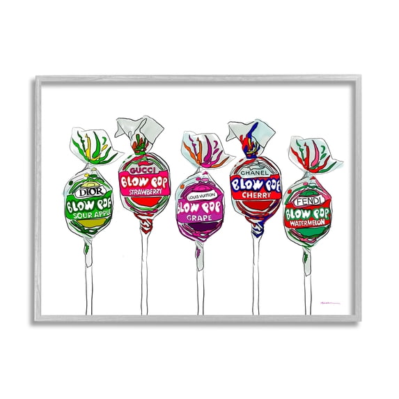 Stupell Industries Modern Lollipop Candy Food & Beverage Painting Gray Framed Art Print Wall Art, 20 x 16
