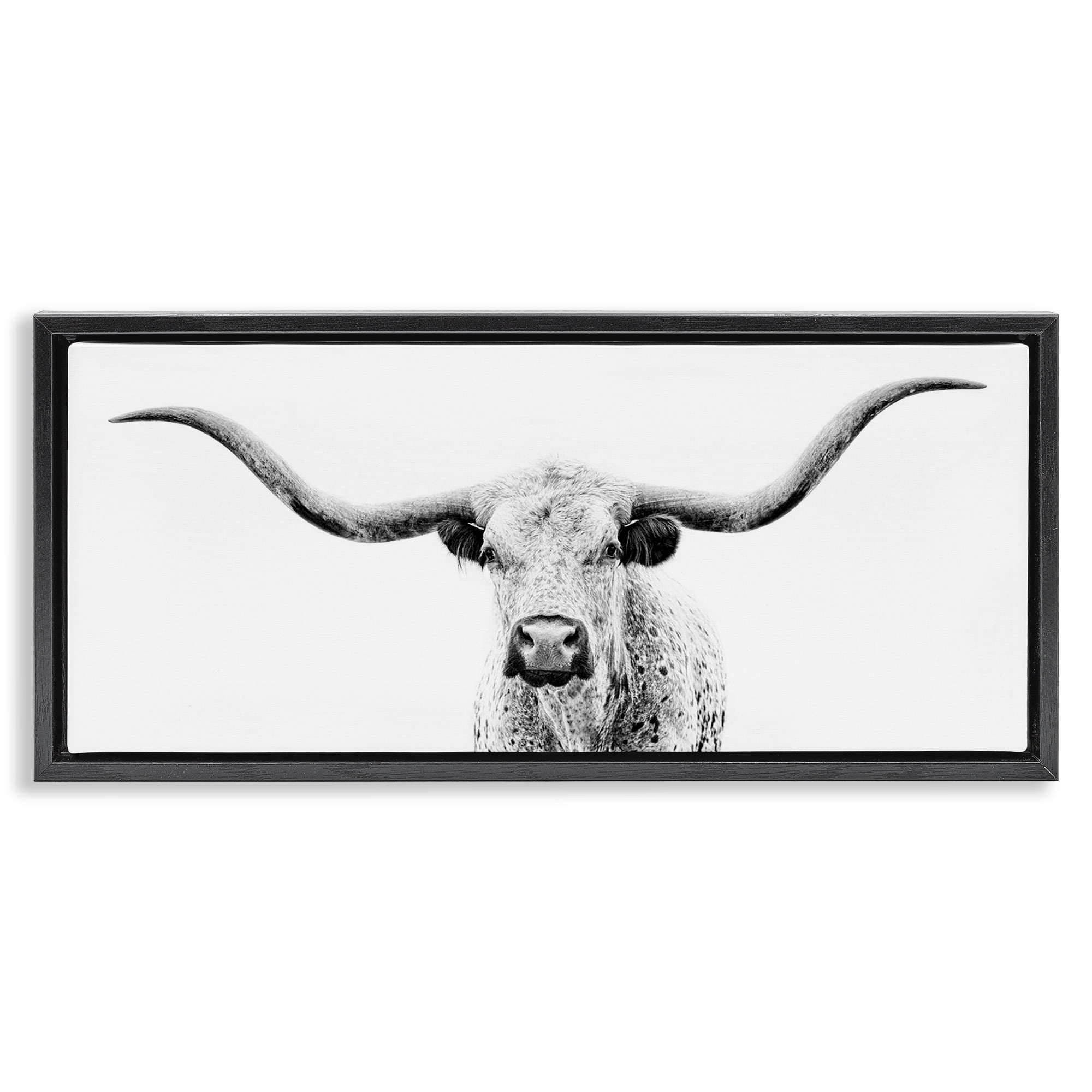 Stupell Industries Modern Longhorn Cattle Gazing Animals & Insects Photography Black Floater Framed Canvas Art Print Wall Art, 25 x 11