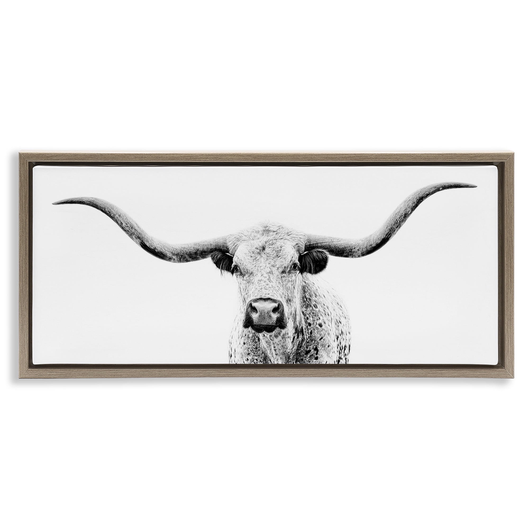 Stupell Industries Modern Longhorn Cattle Gazing Animals & Insects Photography Brown Floater Framed Canvas Art Print Wall Art, 31 x 14
