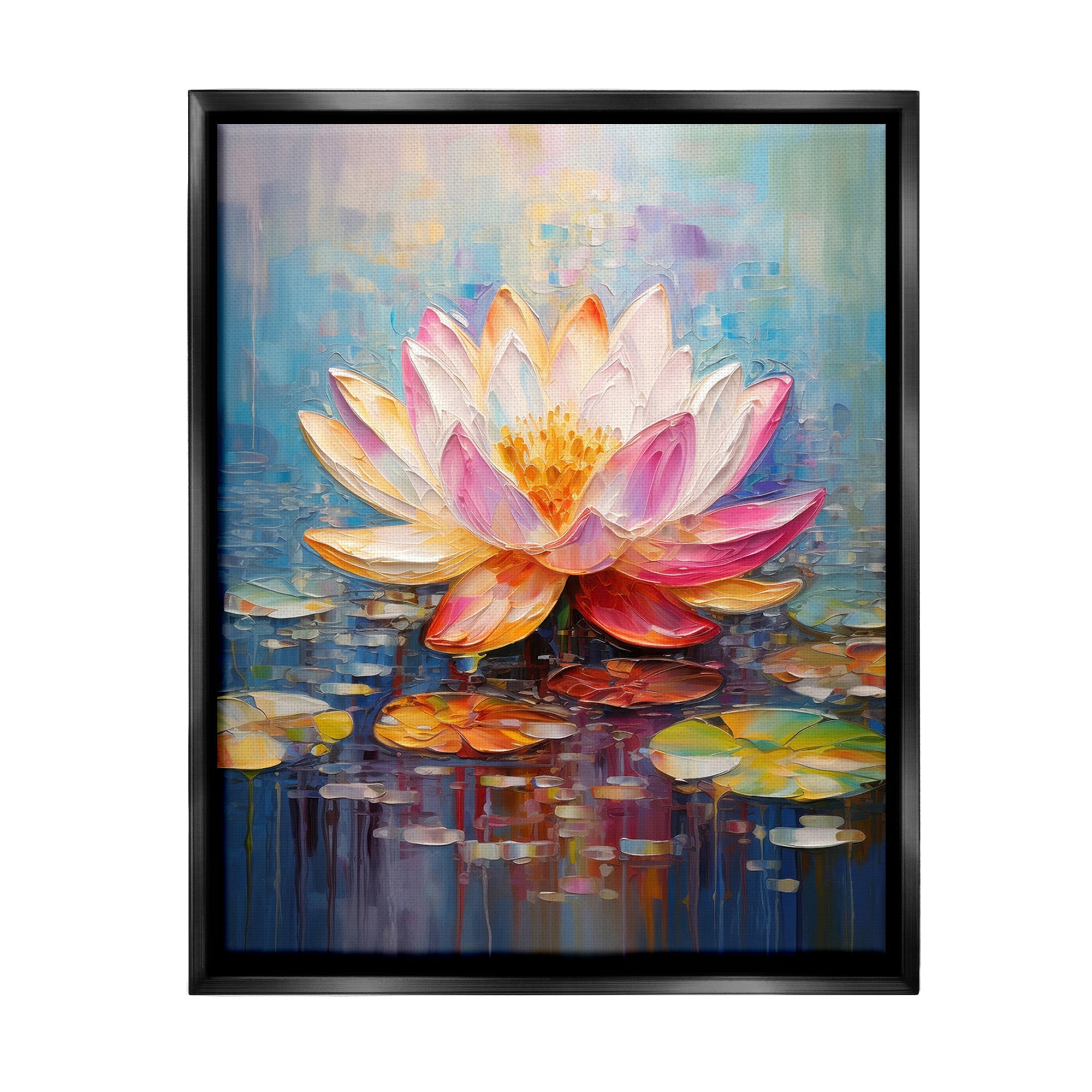 Stupell Industries Modern Lotus Bloom Botanical & Floral Painting Black Floater Framed Canvas Art Print Wall Art, 17 x 21