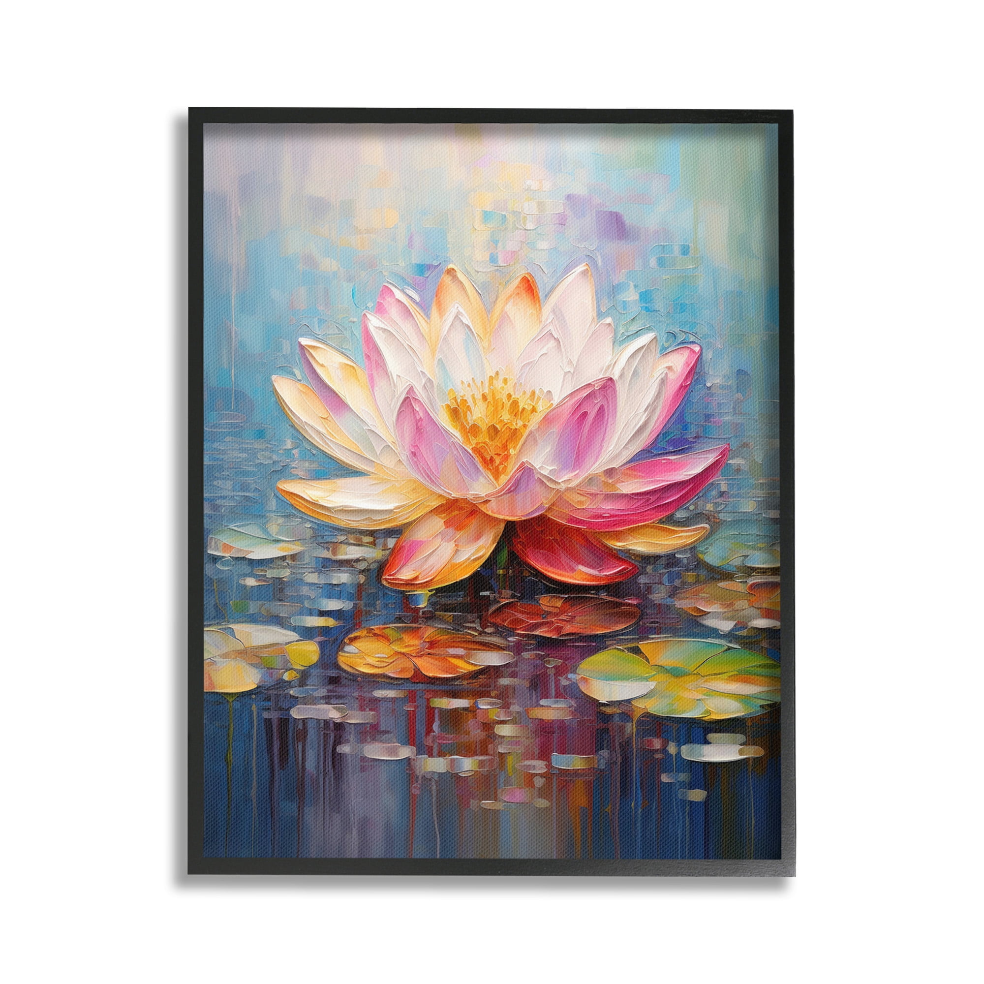 Stupell Industries Modern Lotus Bloom Botanical & Floral Painting Black Framed Art Print Wall Art, 16 x 20