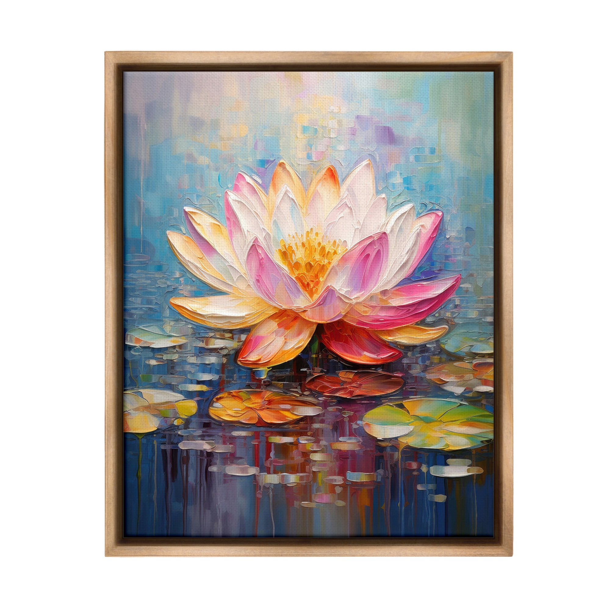 Stupell Industries Modern Lotus Bloom Botanical & Floral Painting Brown Floater Framed Canvas Art Print Wall Art, 17 x 21