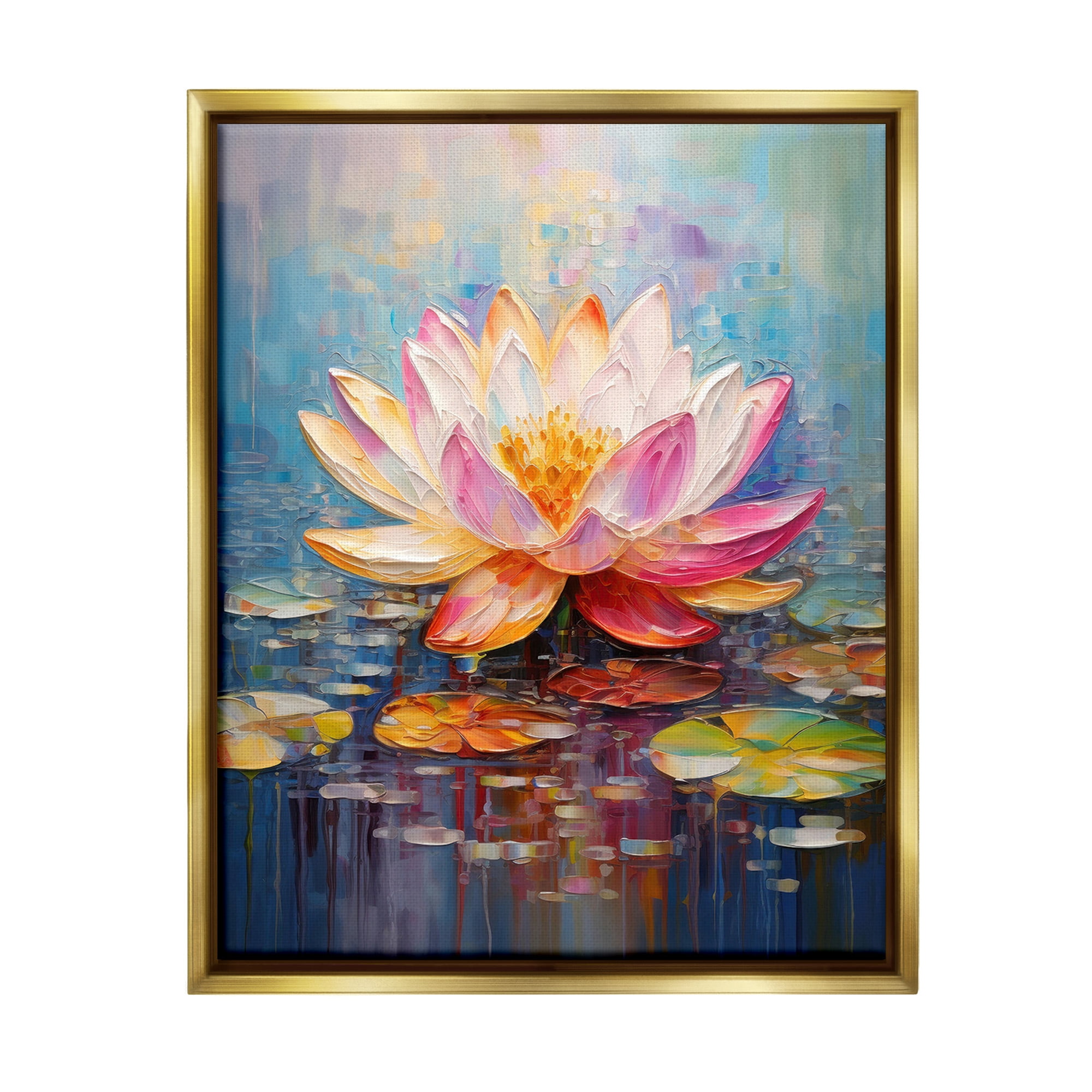 Stupell Industries Modern Lotus Bloom Botanical & Floral Painting Gold Floater Framed Canvas Art Print Wall Art, 25 x 31