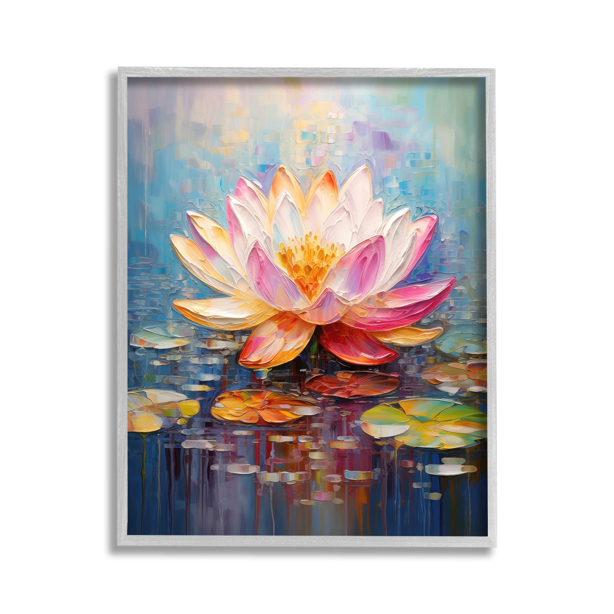 Stupell Industries Modern Lotus Bloom Botanical & Floral Painting Gray Framed Art Print Wall Art, 11 x 14