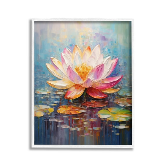 Stupell Industries Modern Lotus Bloom Botanical & Floral Painting White Framed Art Print Wall Art, 16 x 20
