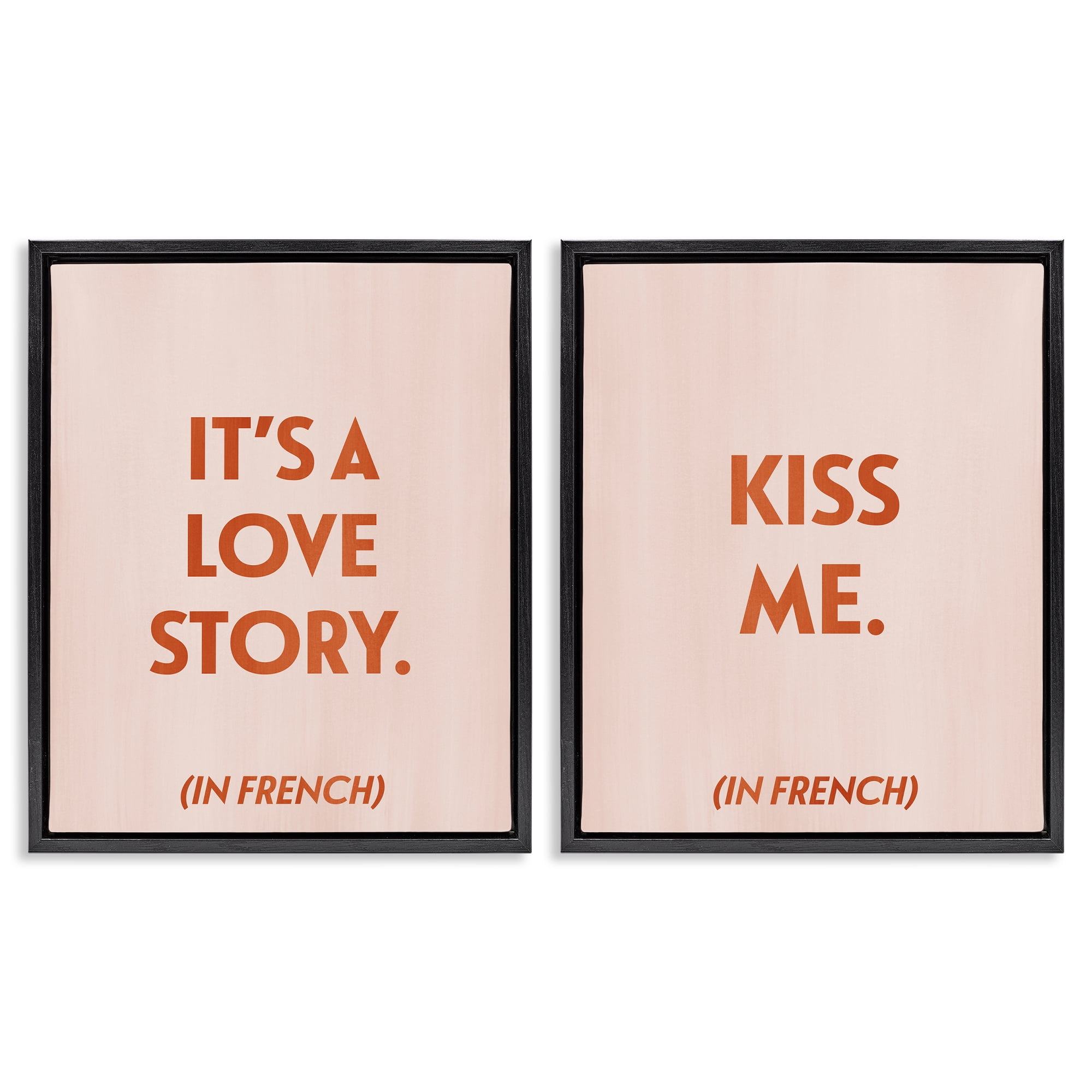 Stupell Industries Modern Love Story Kiss Text & Numbers Painting Black Floater Framed Canvas Art Print Wall Art, 31 x 25, Set of 2