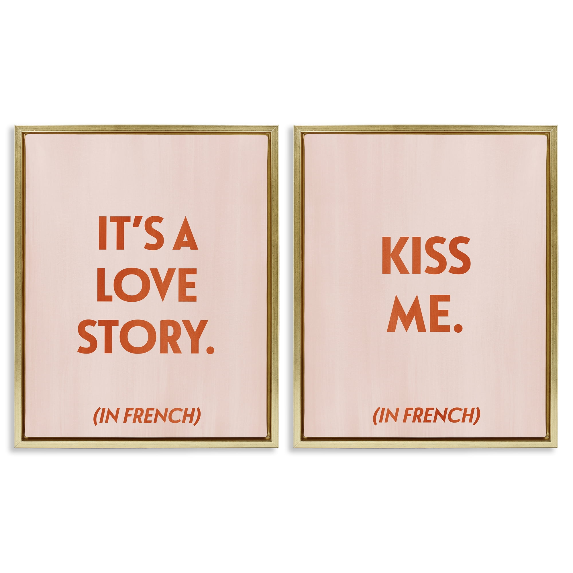 Stupell Industries Modern Love Story Kiss Text & Numbers Painting Gold Floater Framed Canvas Art Print Wall Art, 31 x 25, Set of 2