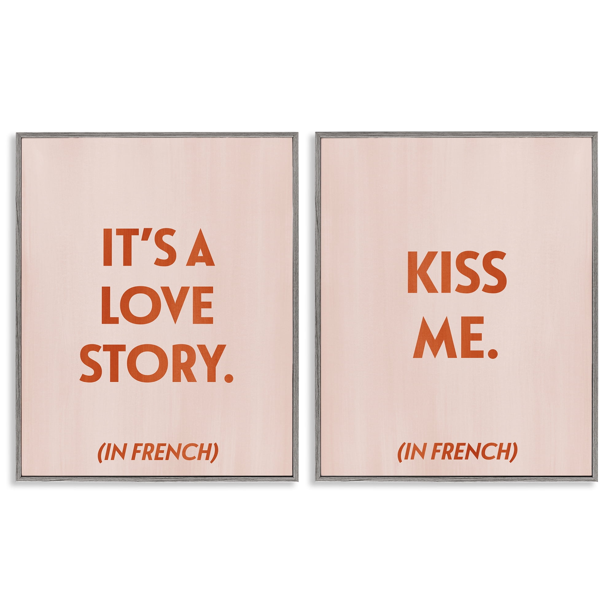 Stupell Industries Modern Love Story Kiss Text & Numbers Painting Gray Framed Art Print Wall Art, 11 x 14, Set of 2