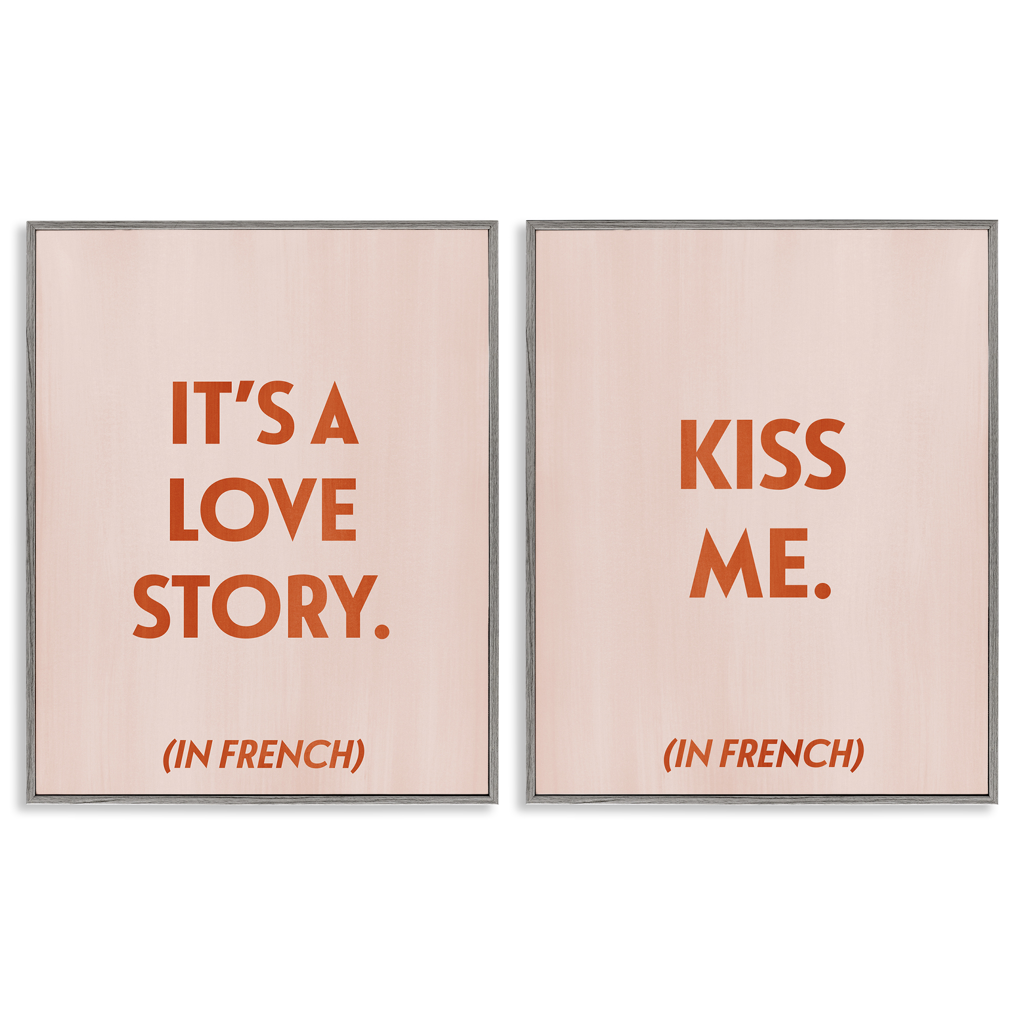 Stupell Industries Modern Love Story Kiss Text & Numbers Painting Gray Framed Art Print Wall Art, 24 x 30, Set of 2