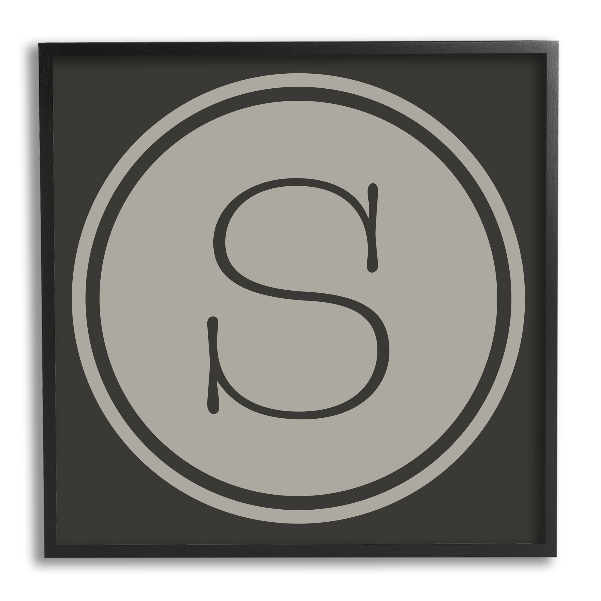 Stupell Industries Modern M Initial Circular Elevator Key Shape Typography Painting Black Framed Art Print Wall Art, 12 x 12