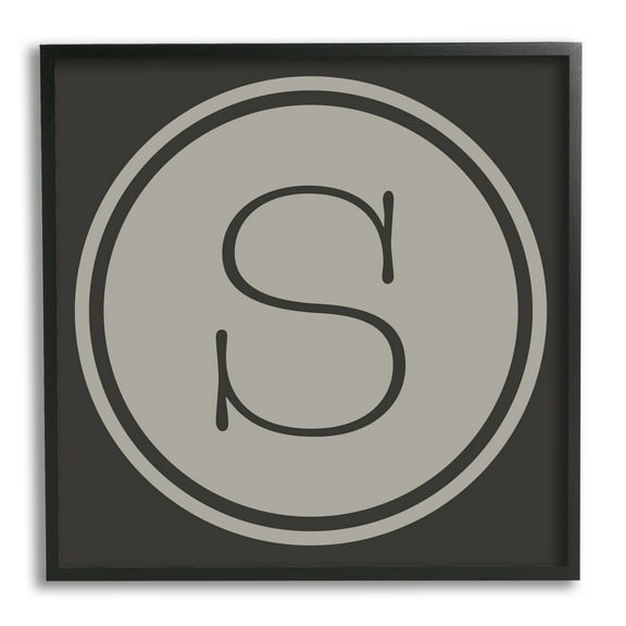 Stupell Industries Modern M Initial Circular Elevator Key Shape Typography Painting Black Framed Art Print Wall Art, 12 x 12