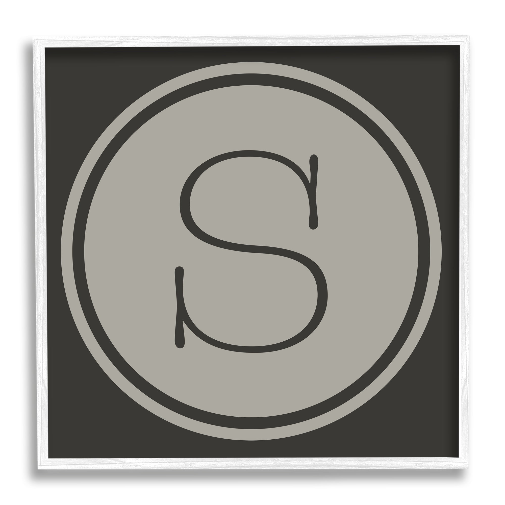 Stupell Industries Modern M Initial Circular Elevator Key Shape Typography Painting White Framed Art Print Wall Art, 12 x 12