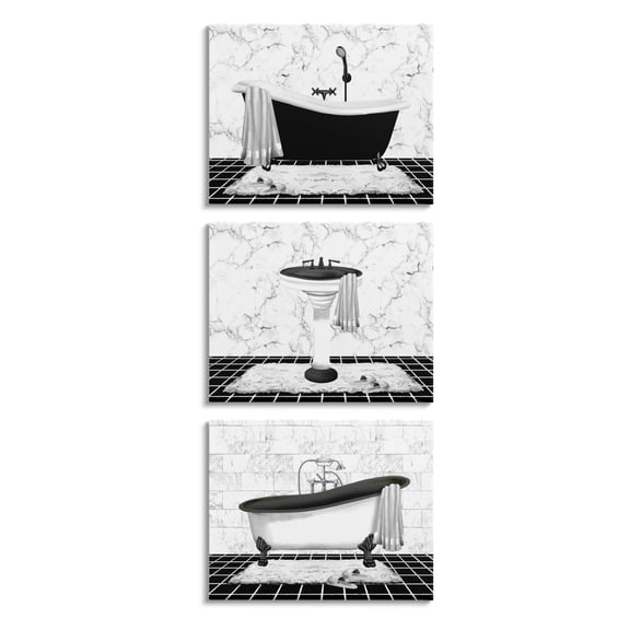 Stupell Industries Modern Marble Bathroom Typography Painting Gallery Wrapped Canvas Art Print Wall Art, 14 x 11, Set of 3