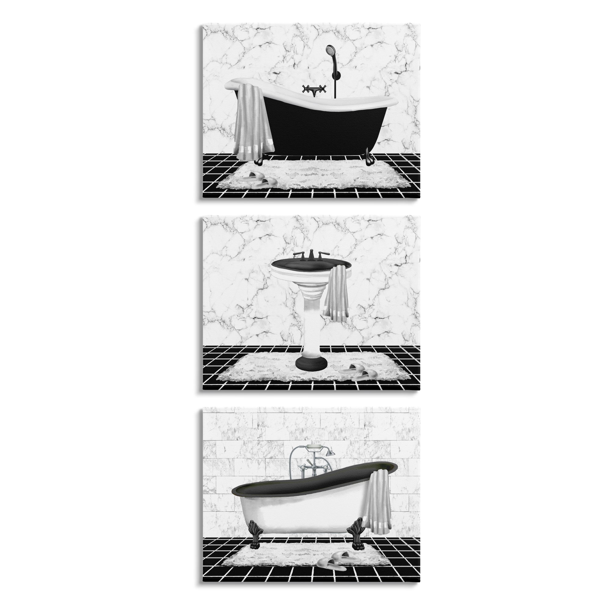 Stupell Industries Modern Marble Bathroom Typography Painting Gallery Wrapped Canvas Art Print Wall Art, 20 x 16, Set of 3