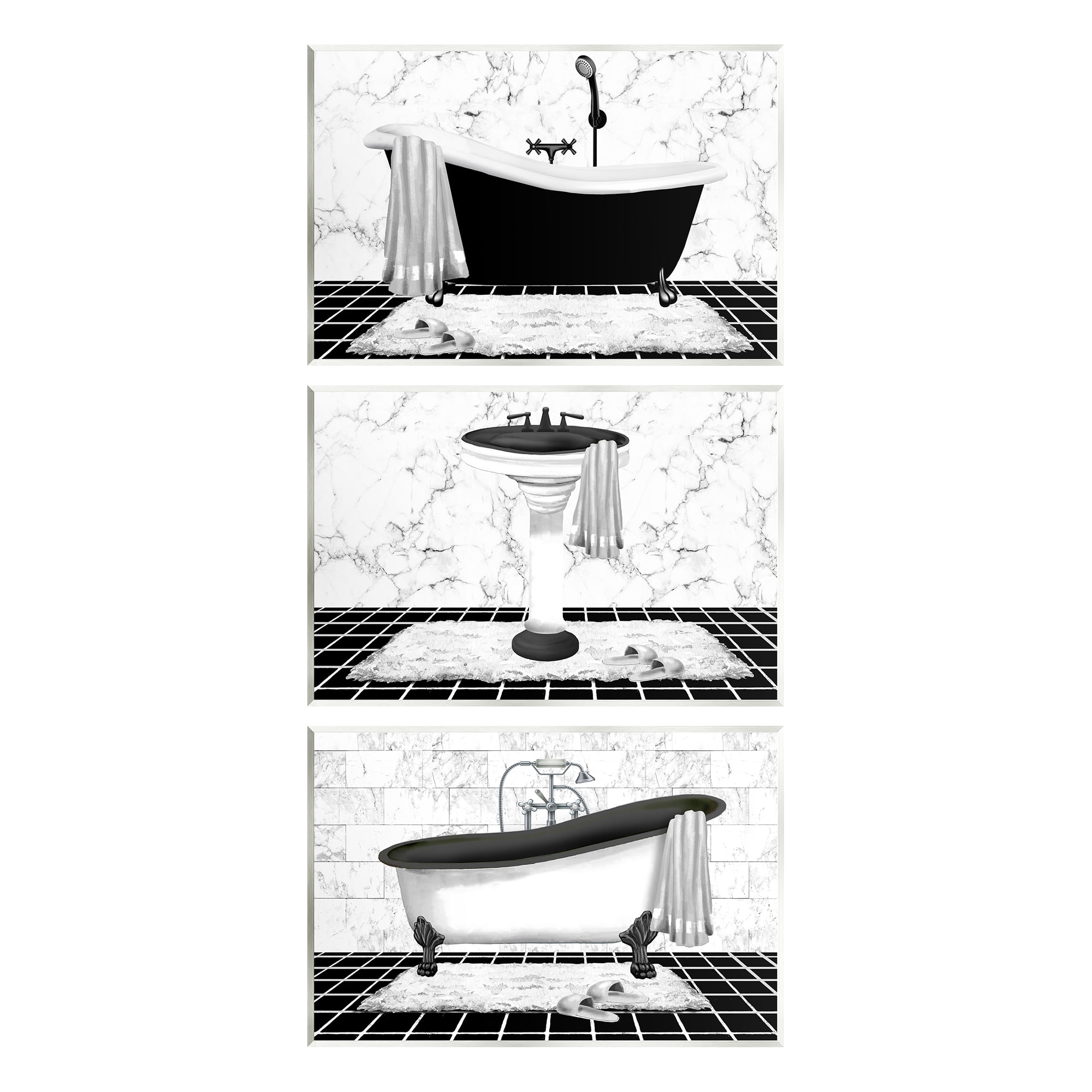 Stupell Industries Modern Marble Bathroom Typography Painting Unframed Art Print Wall Art, 19 x 13, Set of 3