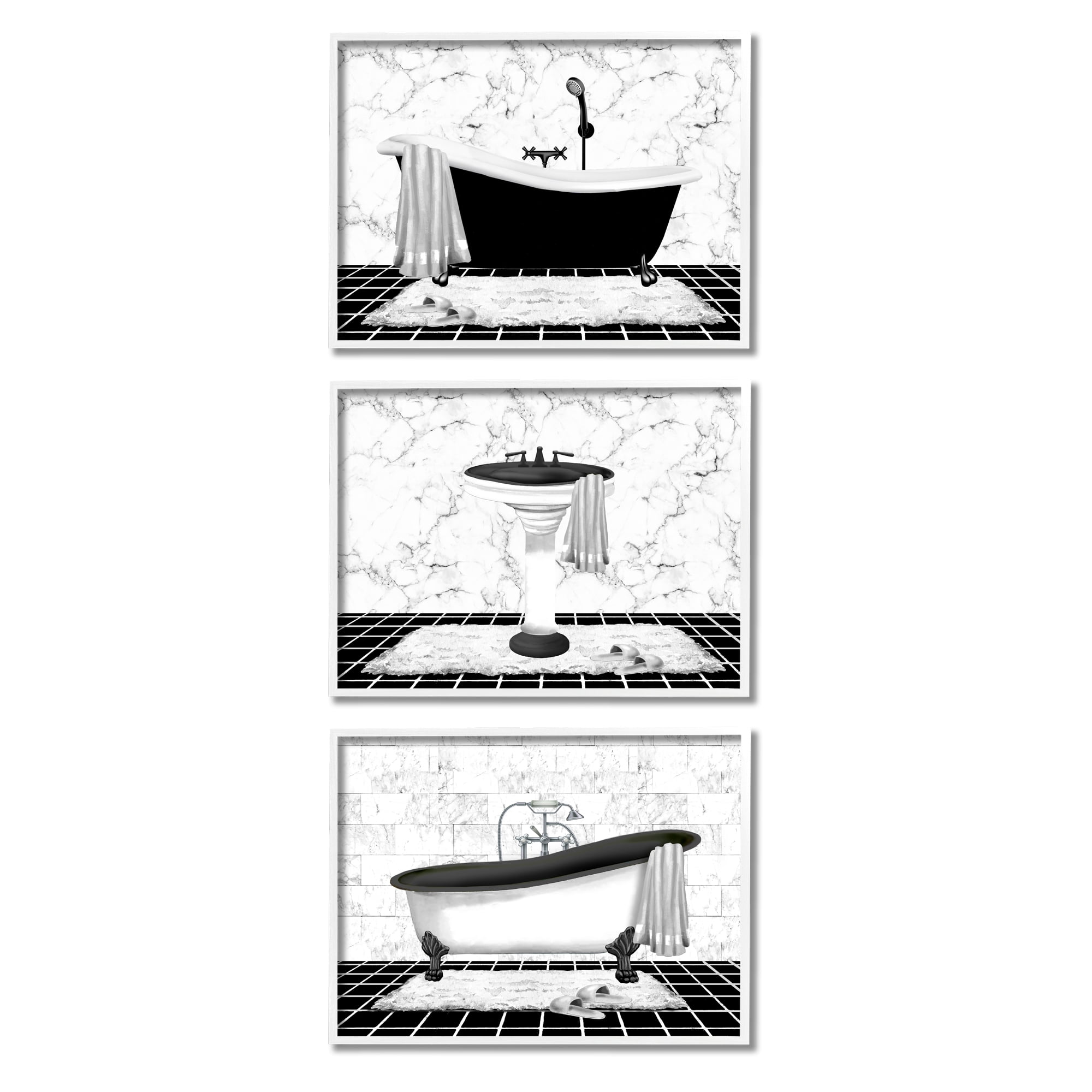 Stupell Industries Modern Marble Bathroom Typography Painting White Framed Art Print Wall Art, 14 x 11, Set of 3