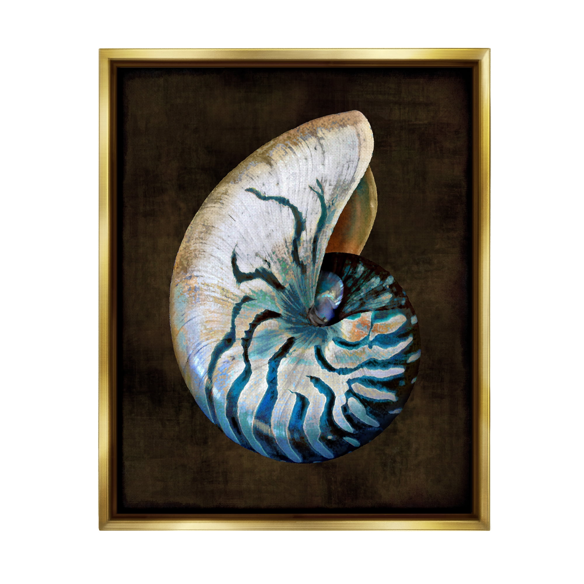 Stupell Industries Modern Marine Shell Nature Painting Gold Floater Framed Art Print Wall Art, 25 x 31