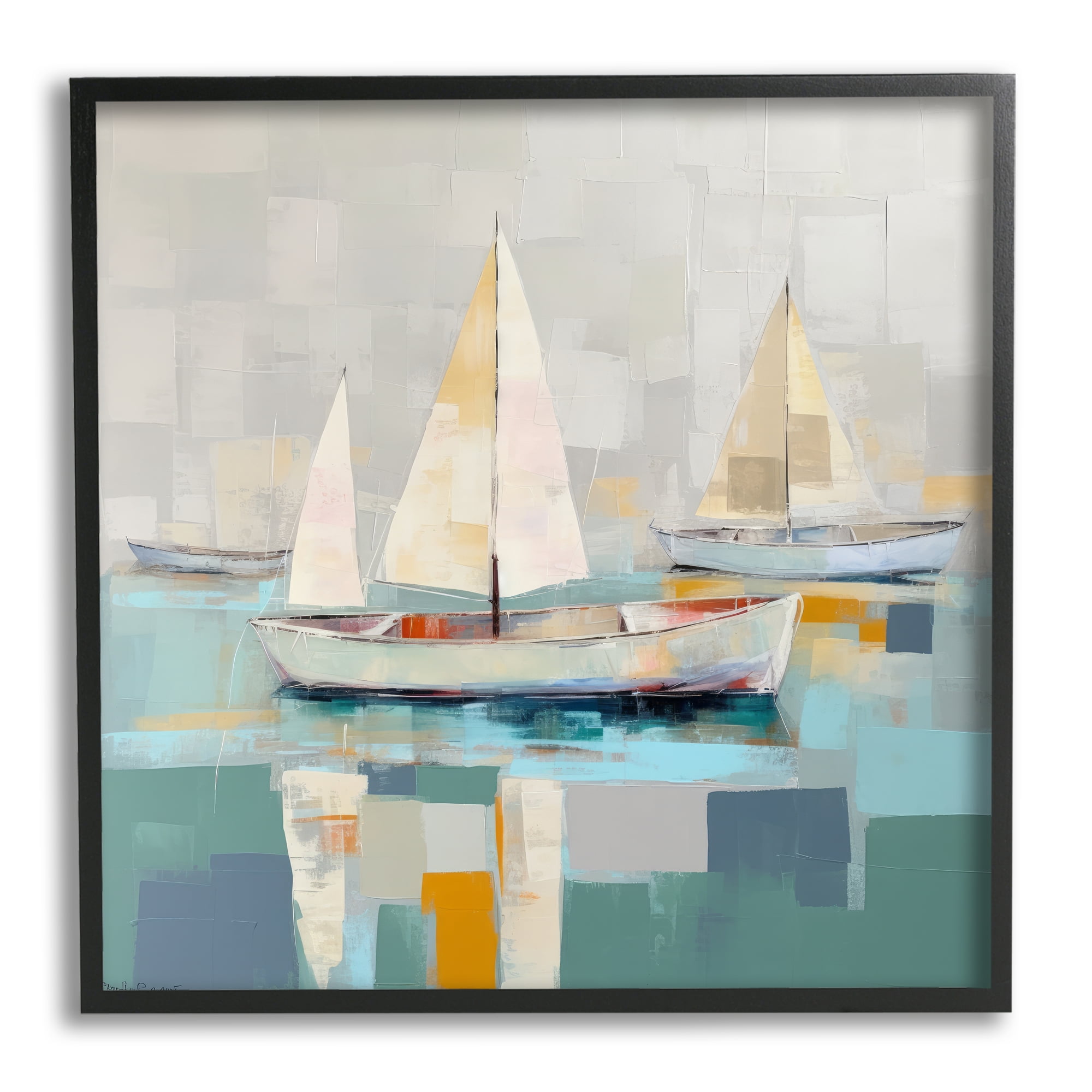 Stupell Industries Modern Maritime Boats Abstract Painting Black Framed Art Print Wall Art, 24 x 24
