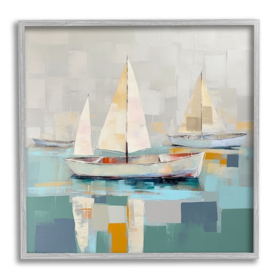 Stupell Industries Modern Maritime Boats Abstract Painting Gray Framed Art Print Wall Art, 12 x 12