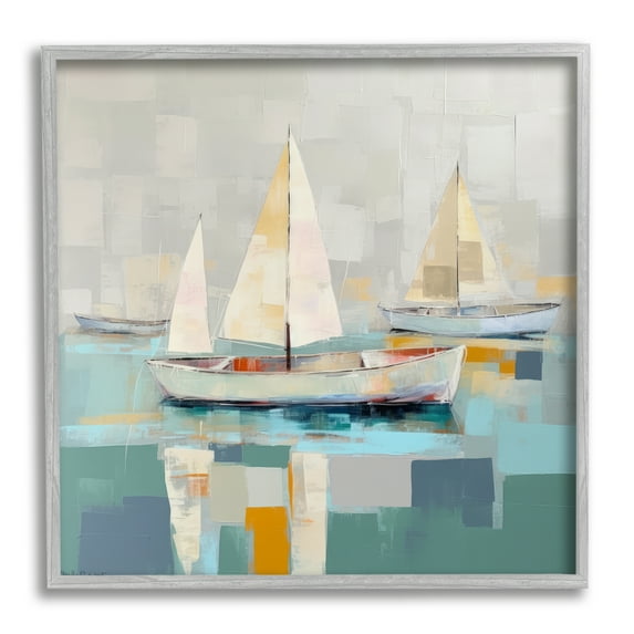 Stupell Industries Modern Maritime Boats Abstract Painting Gray Framed Art Print Wall Art, 24 x 24