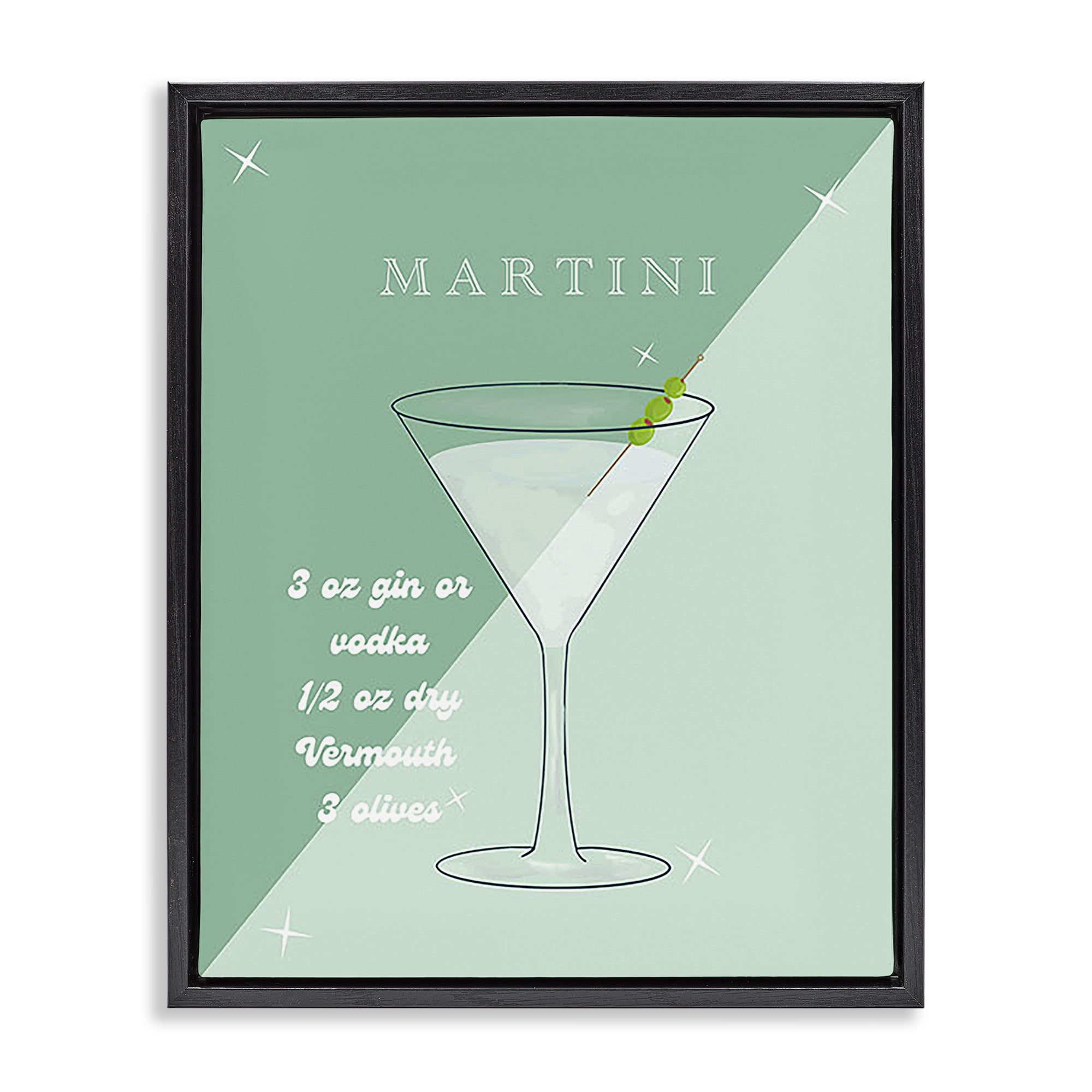 Stupell Industries Modern Martini Recipe Food & Beverage Painting Black Floater Framed Canvas Art Print Wall Art, 17 x 21