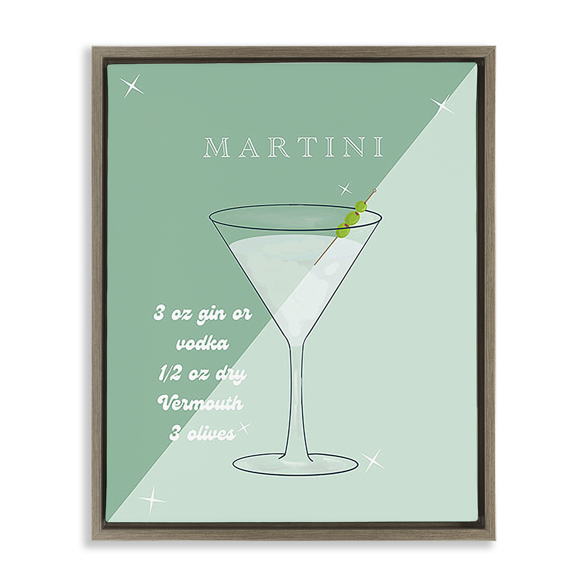 Stupell Industries Modern Martini Recipe Food & Beverage Painting Brown Floater Framed Canvas Art Print Wall Art, 25 x 31
