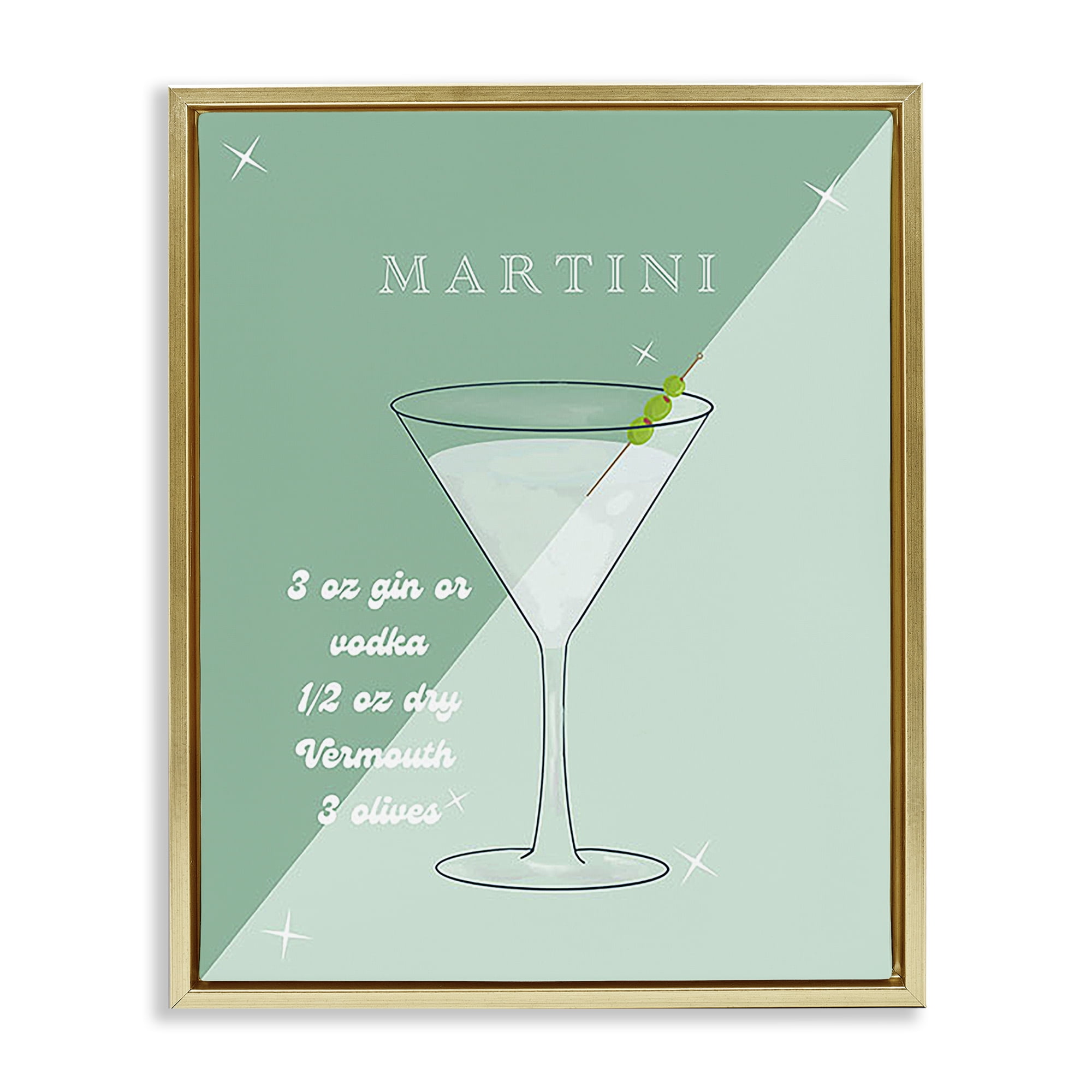 Stupell Industries Modern Martini Recipe Food & Beverage Painting Gold Floater Framed Canvas Art Print Wall Art, 17 x 21