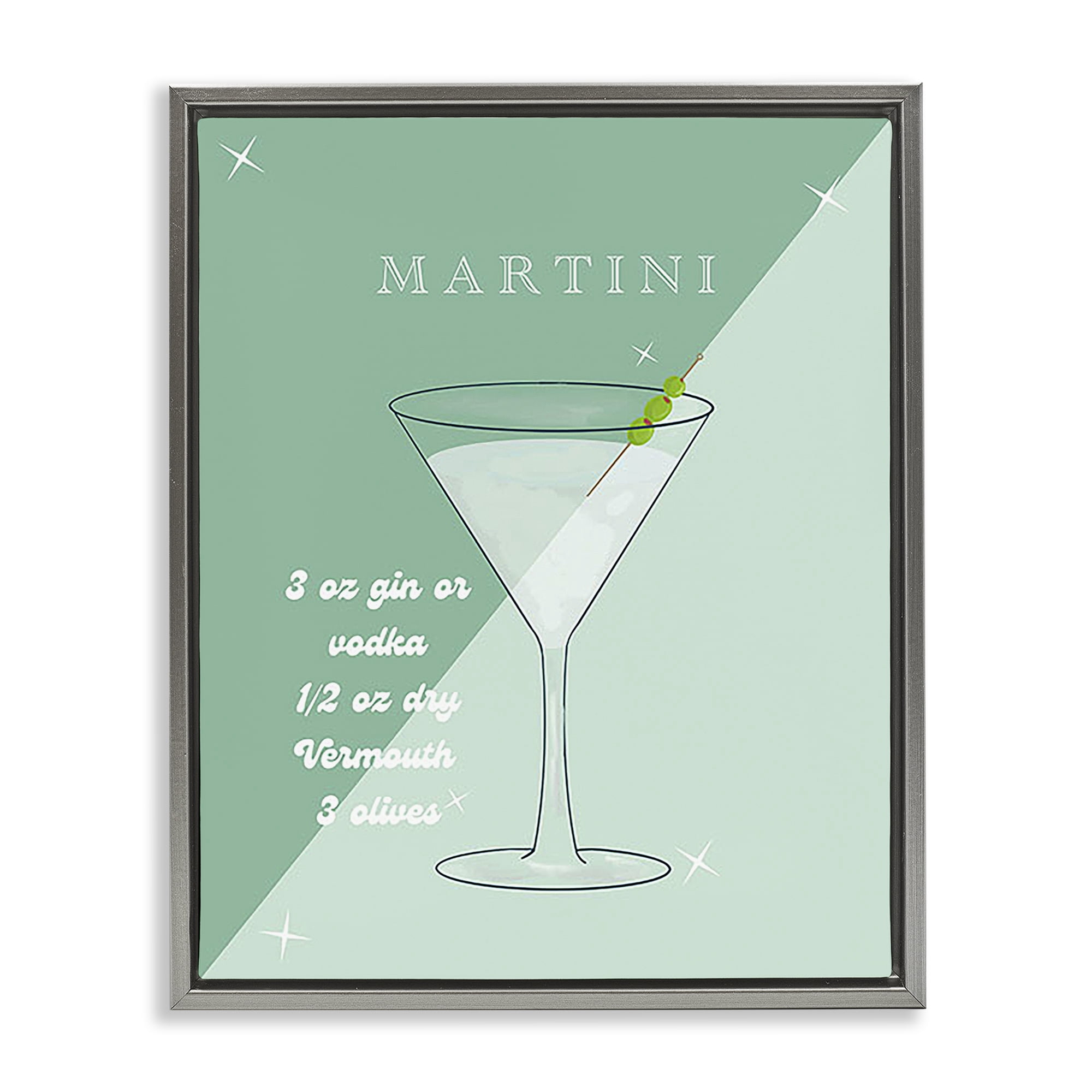 Stupell Industries Modern Martini Recipe Food & Beverage Painting Gray Floater Framed Canvas Art Print Wall Art, 25 x 31