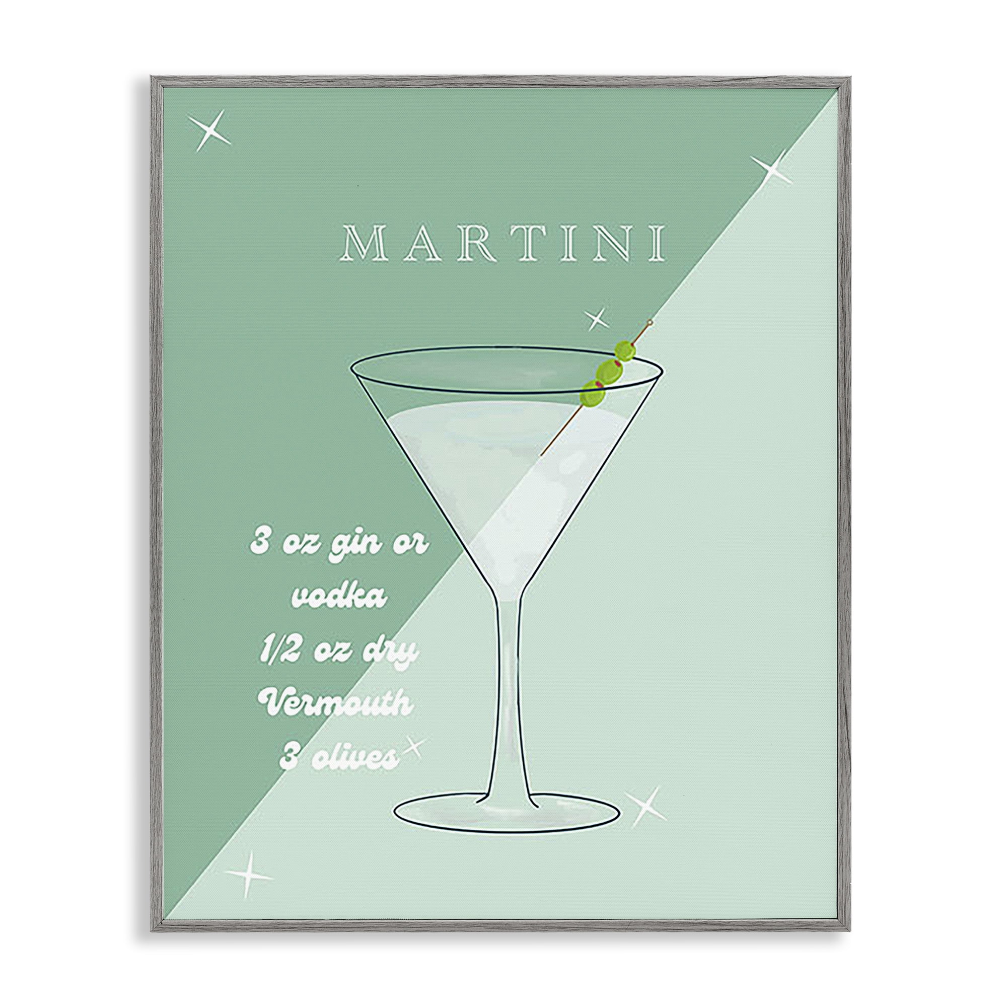Stupell Industries Modern Martini Recipe Food & Beverage Painting Gray Framed Art Print Wall Art, 24 x 30