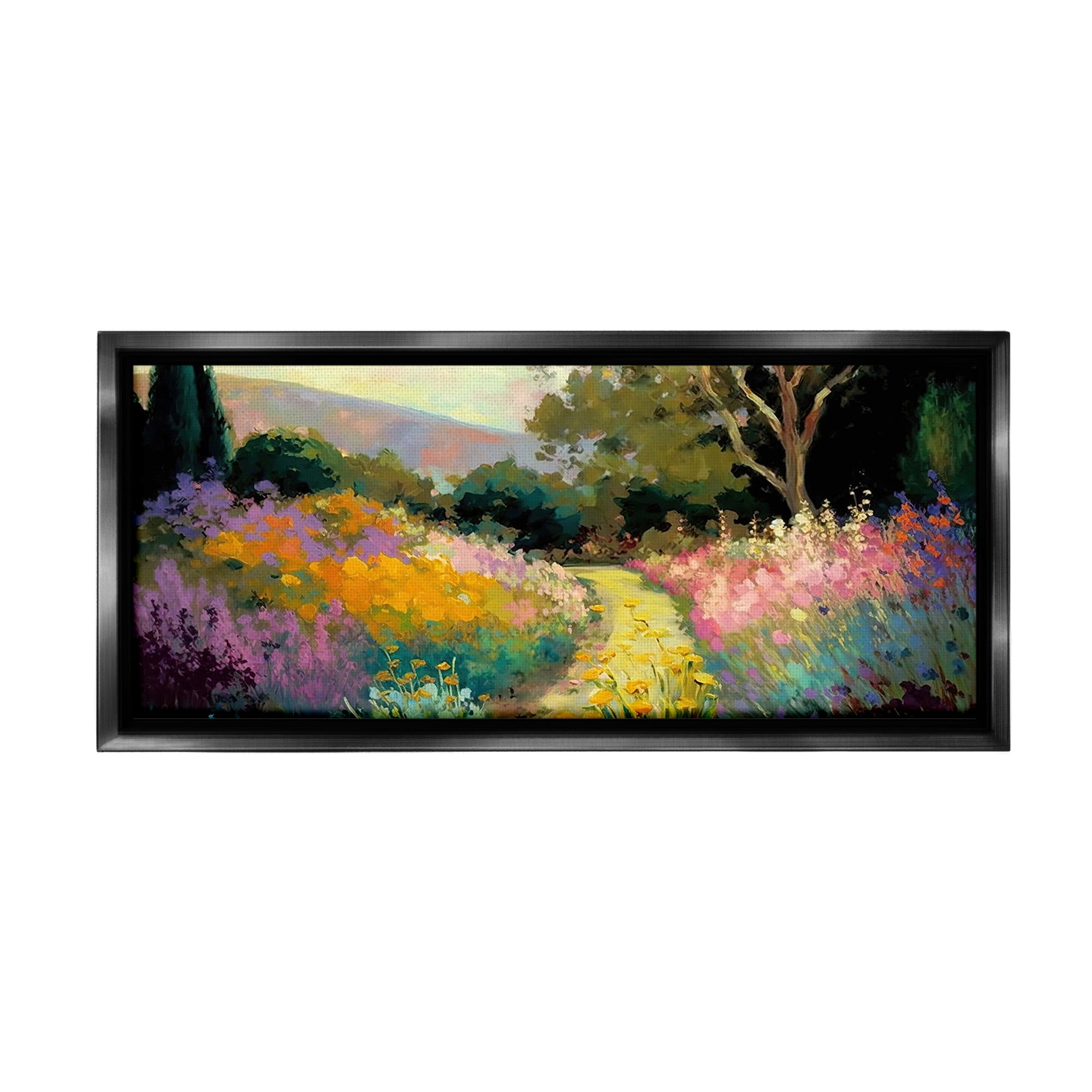 Stupell Industries Modern Meadow Path Landscape Painting Black Floater Framed Canvas Art Print Wall Art, 31 x 14