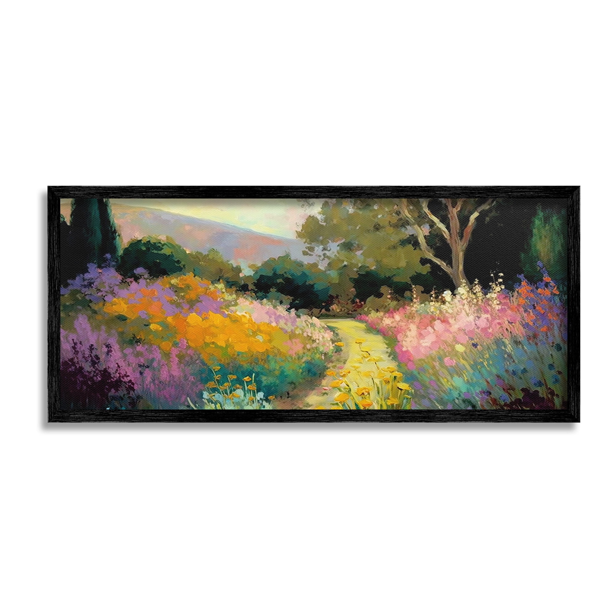 Stupell Industries Modern Meadow Path Landscape Painting Black Framed Art Print Wall Art, 24 x 10