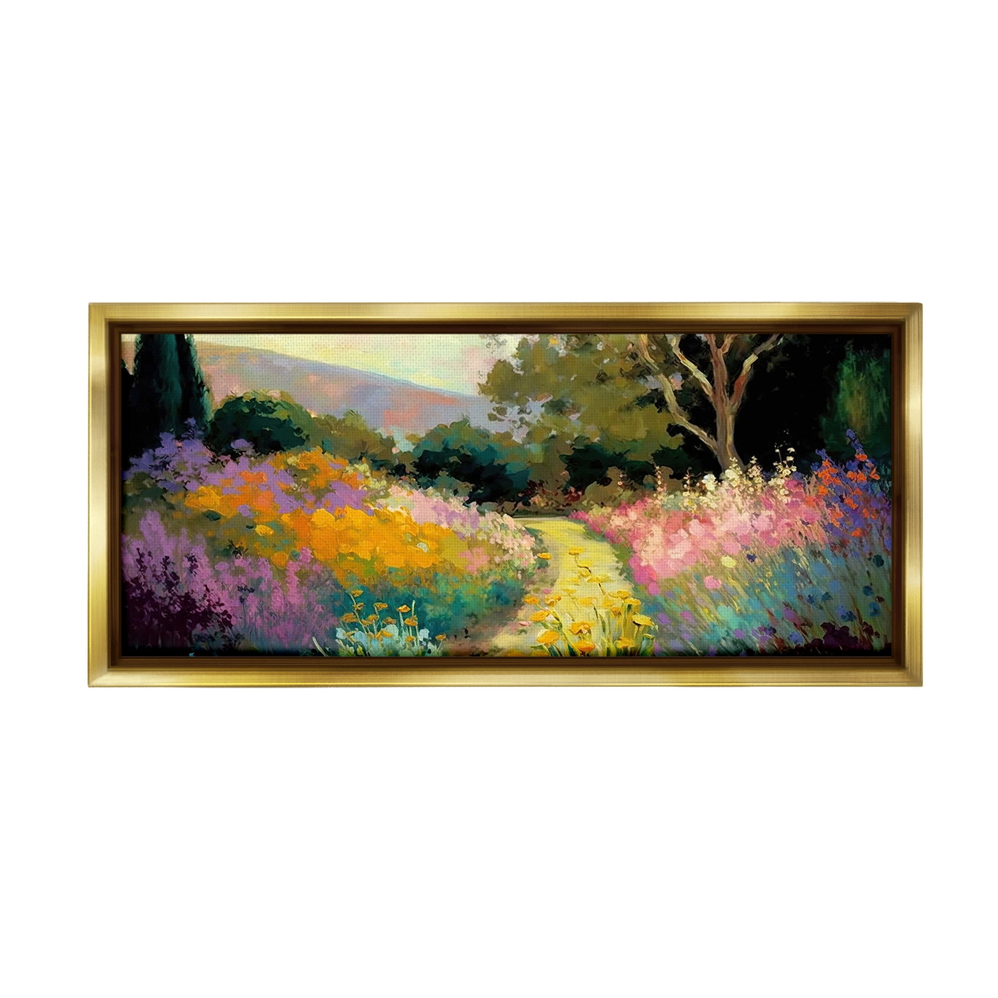 Stupell Industries Modern Meadow Path Landscape Painting Gold Floater Framed Canvas Art Print Wall Art, 25 x 11