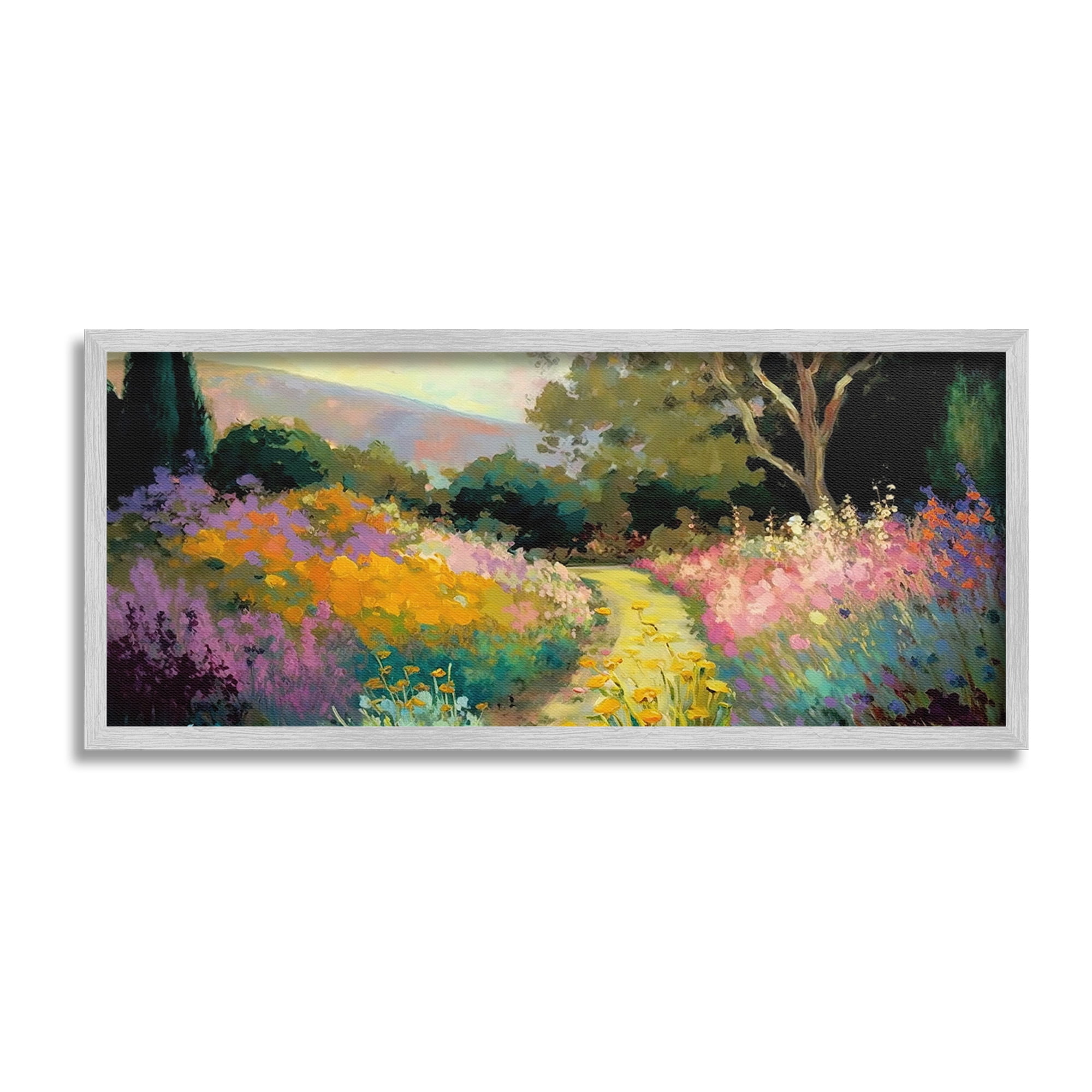 Stupell Industries Modern Meadow Path Landscape Painting Gray Framed Art Print Wall Art, 24 x 10