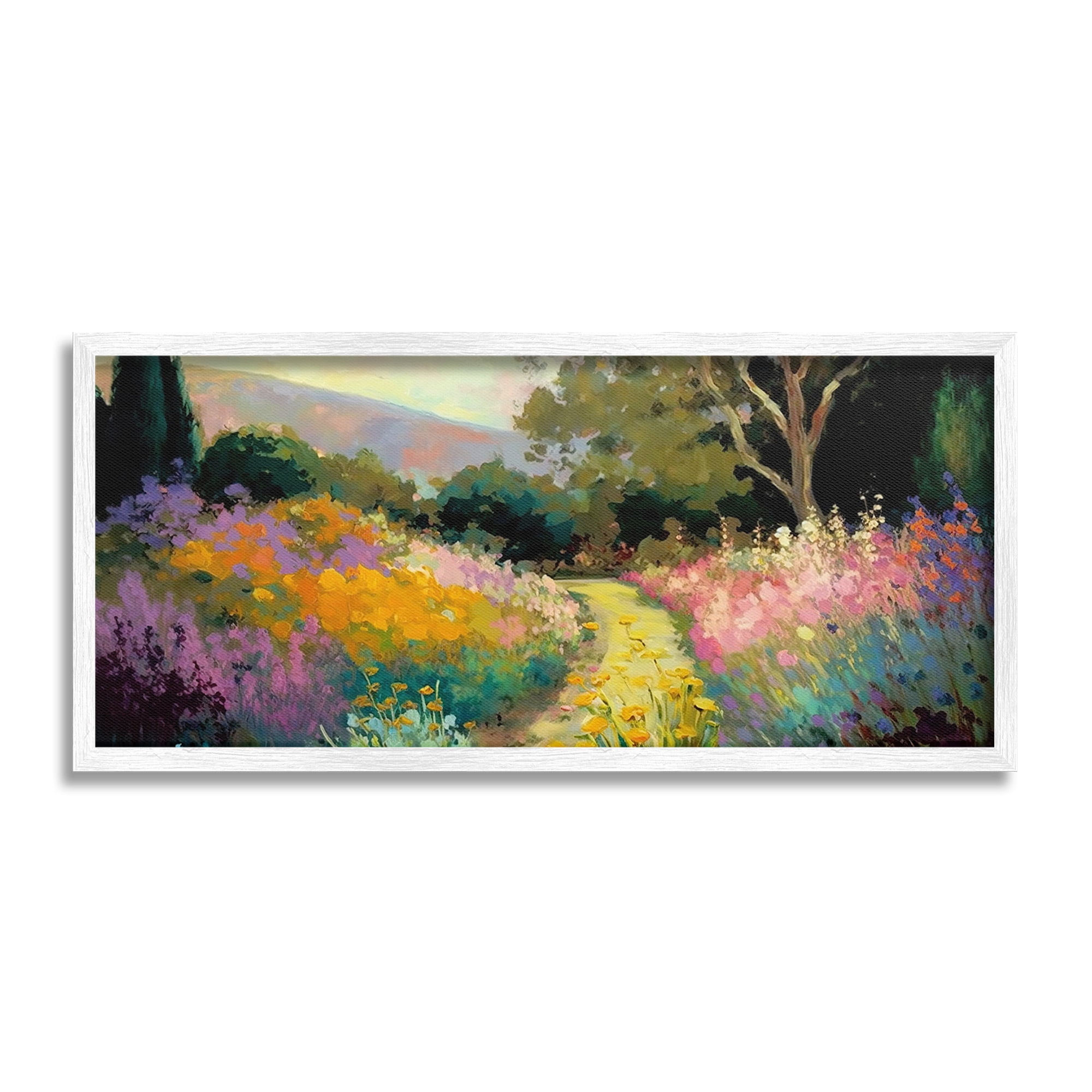 Stupell Industries Modern Meadow Path Landscape Painting White Framed Art Print Wall Art, 30 x 13